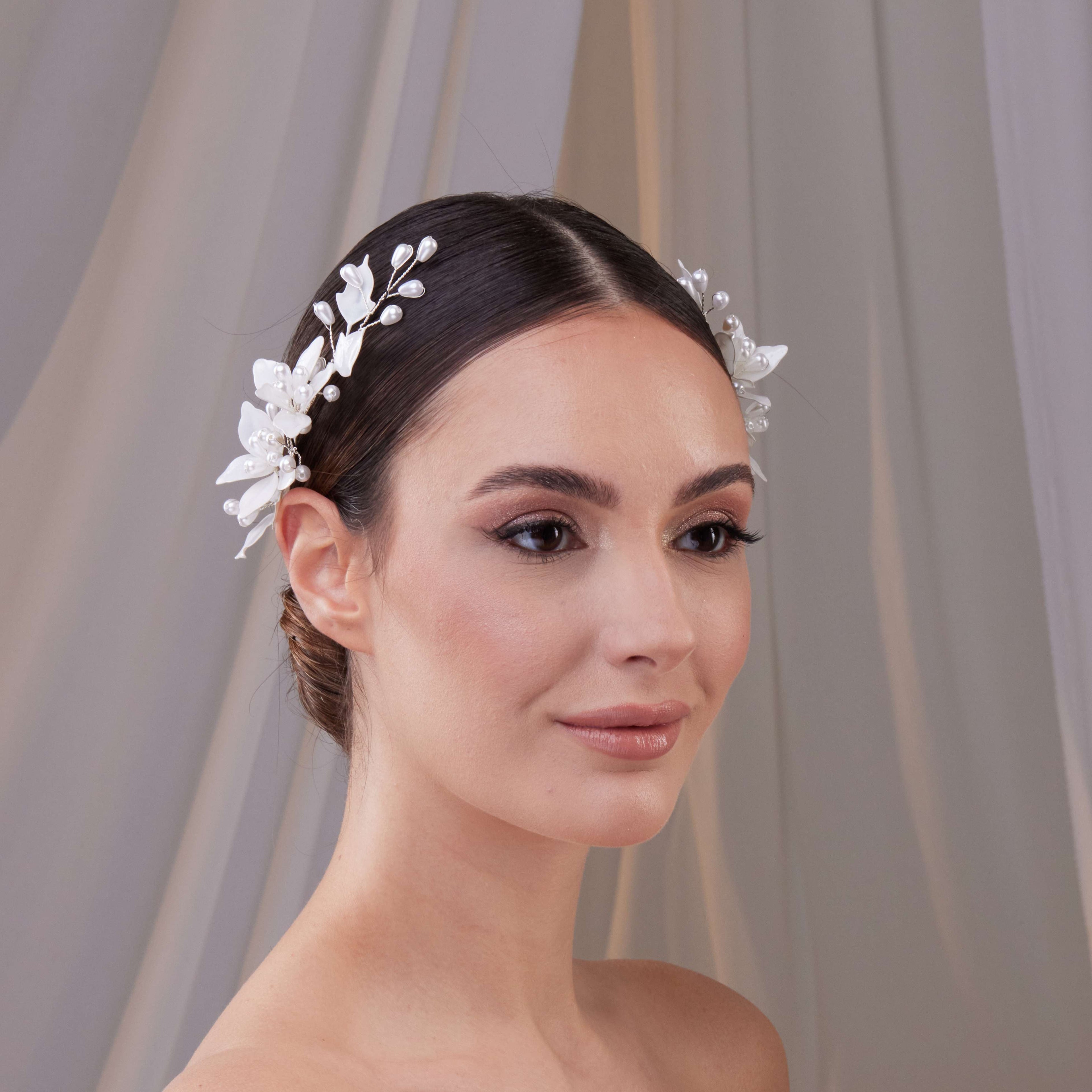 Two-Piece Resin Flower Hair Vine Set – Bridal Port, view 4