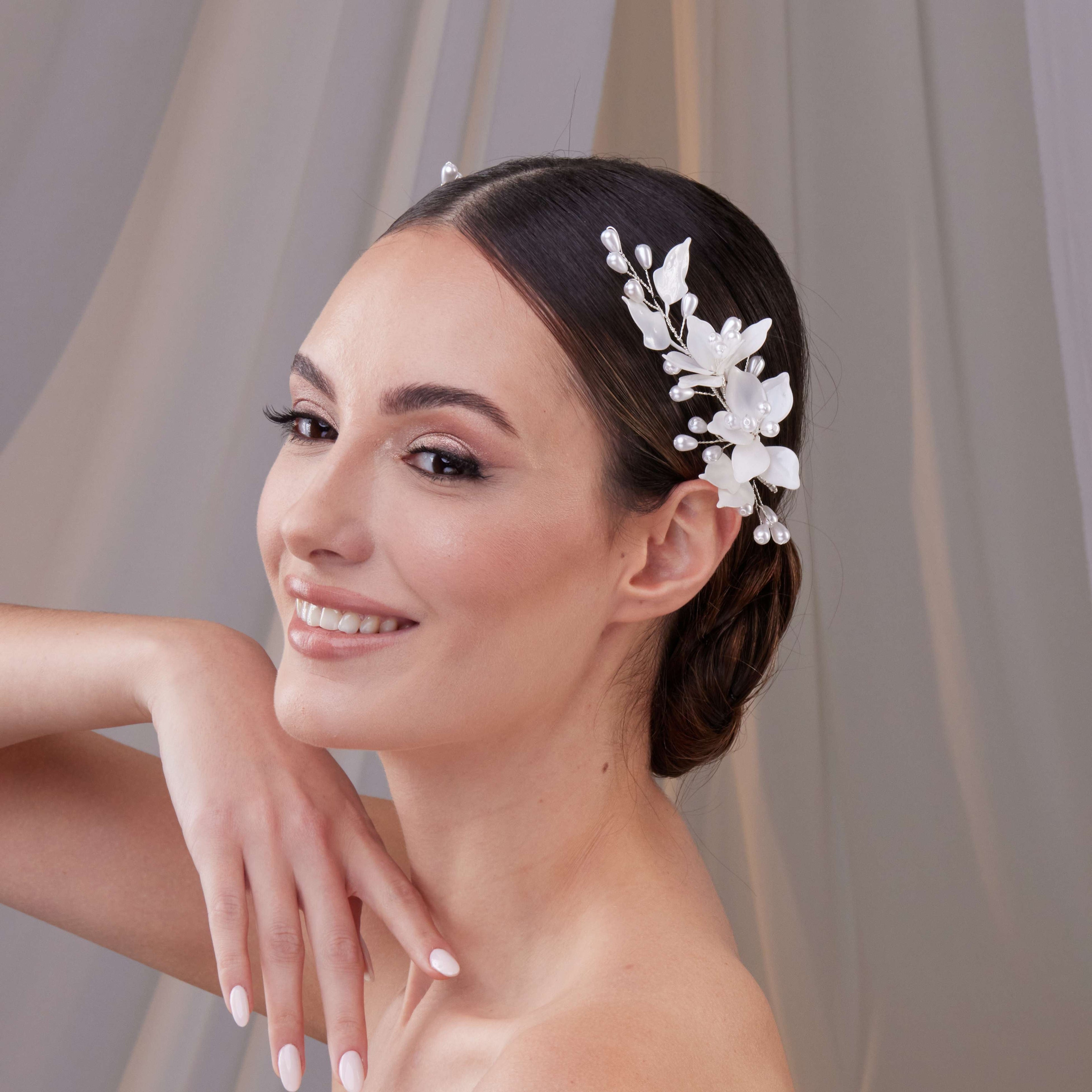Two-Piece Resin Flower Hair Vine Set – Bridal Port, view 2