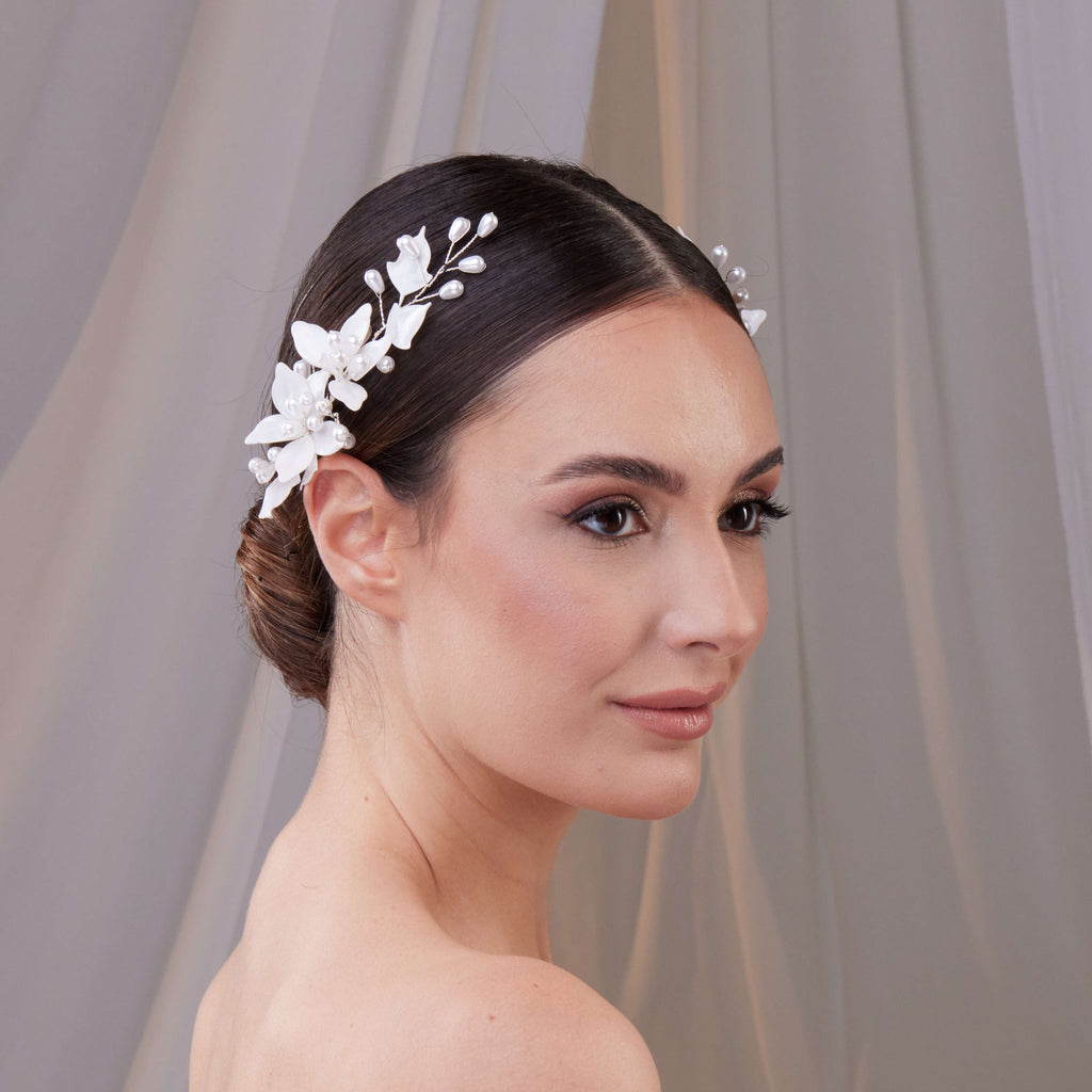 Two-Piece Resin Flower Hair Vine Set – Bridal Port, view 6