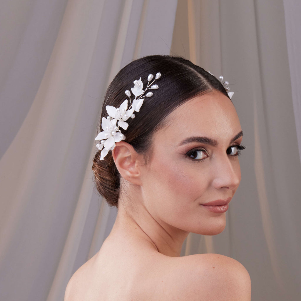 Two-Piece Resin Flower Hair Vine Set – Bridal Port, view 7