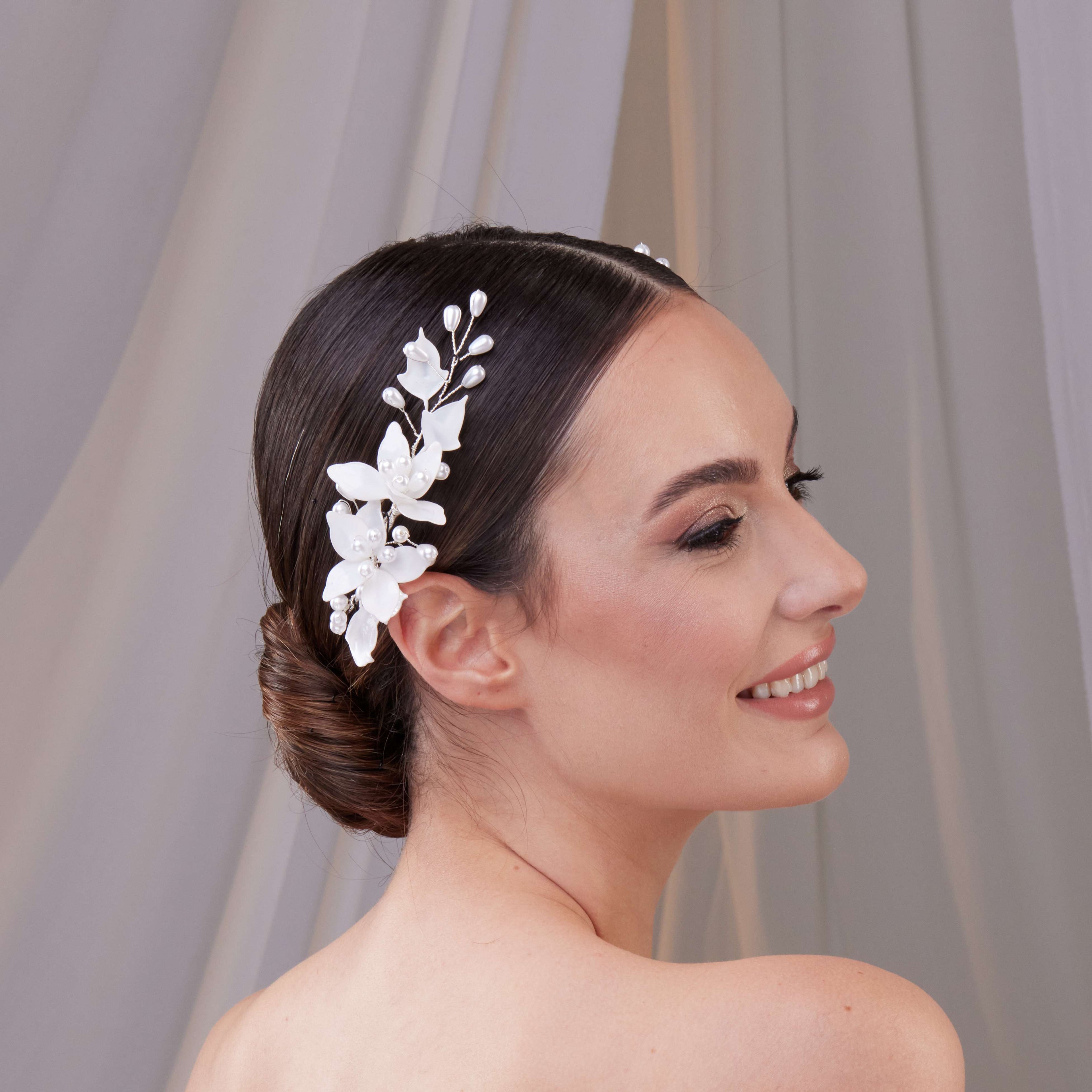 Two-Piece Resin Flower Hair Vine Set – Bridal Port, view 8