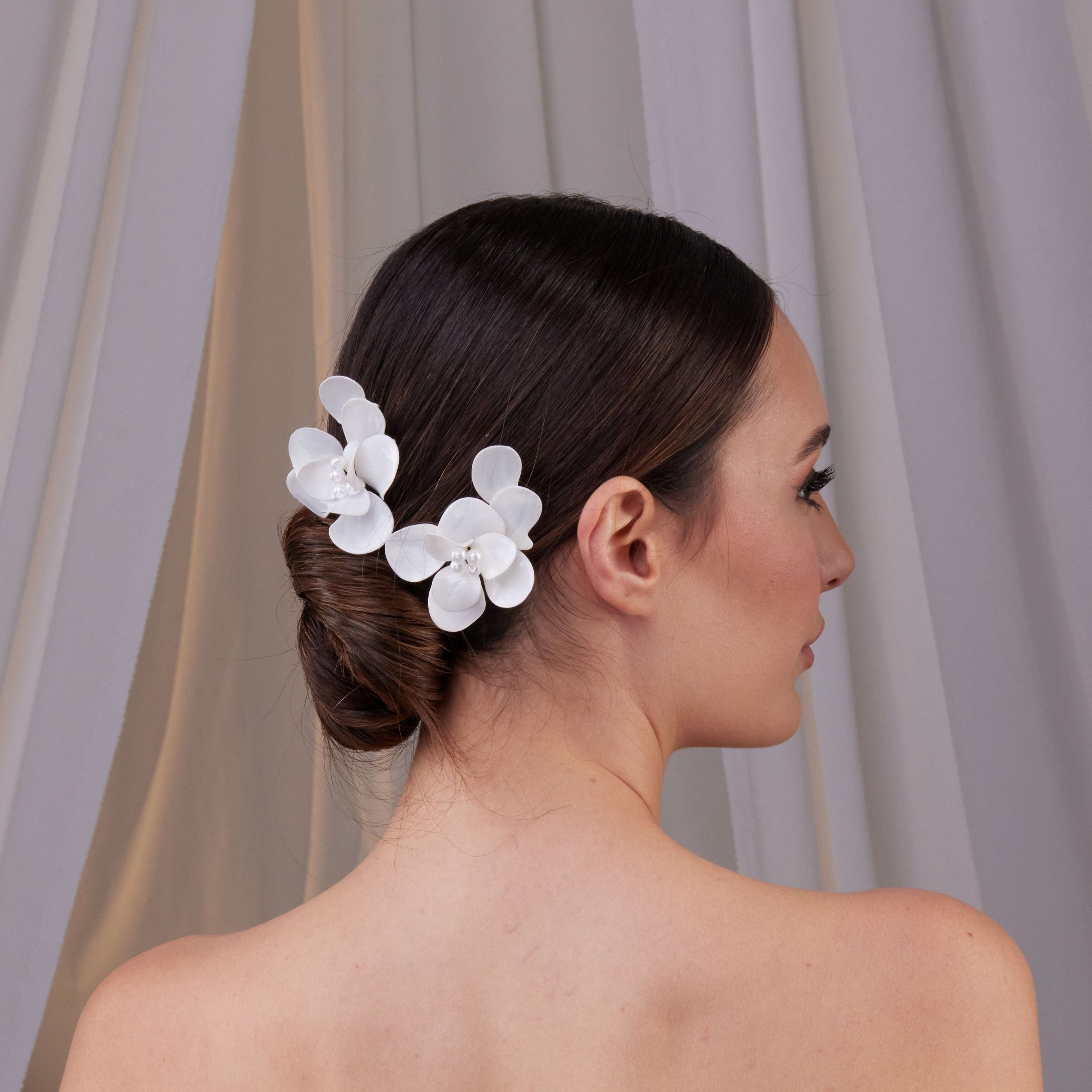 Two-Piece Resin Flower Hair Pin Set – Bridal Port, view 2
