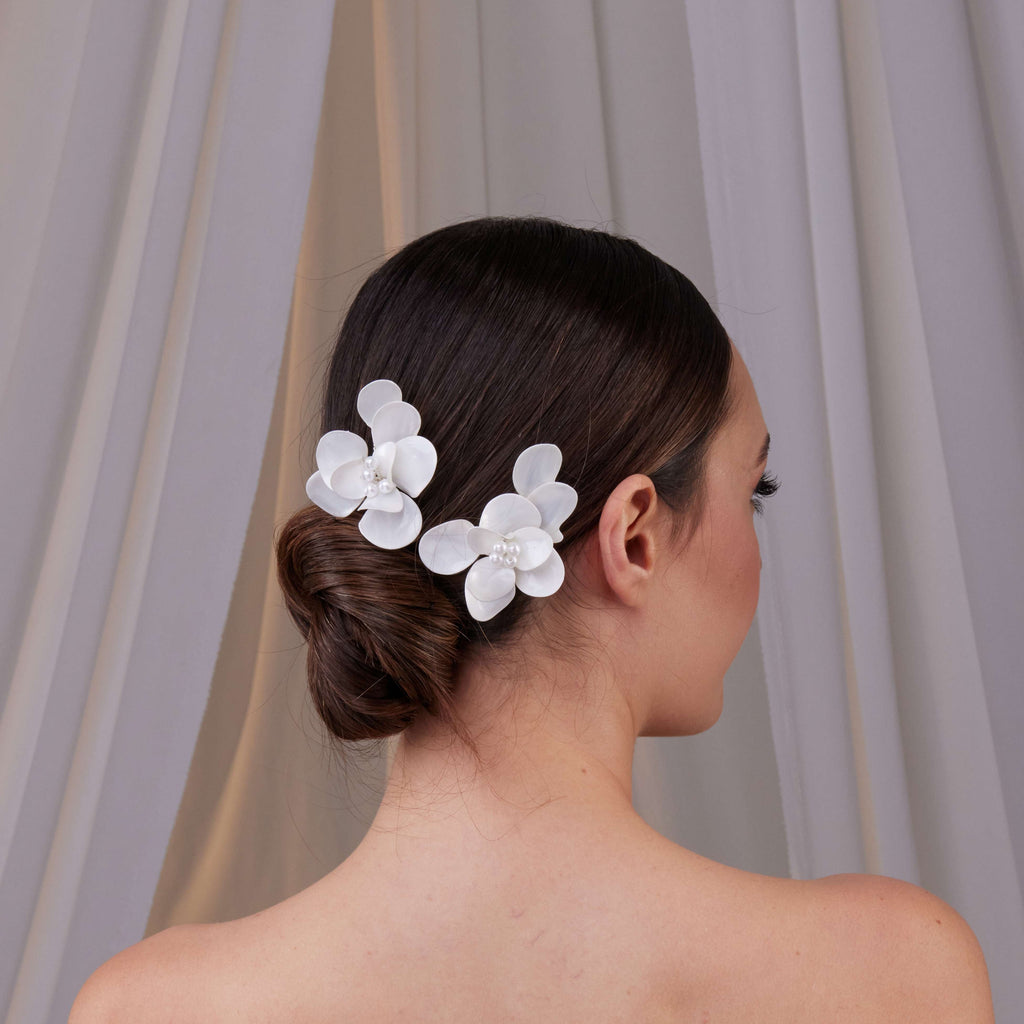 Two-Piece Resin Flower Hair Pin Set – Bridal Port, view 3
