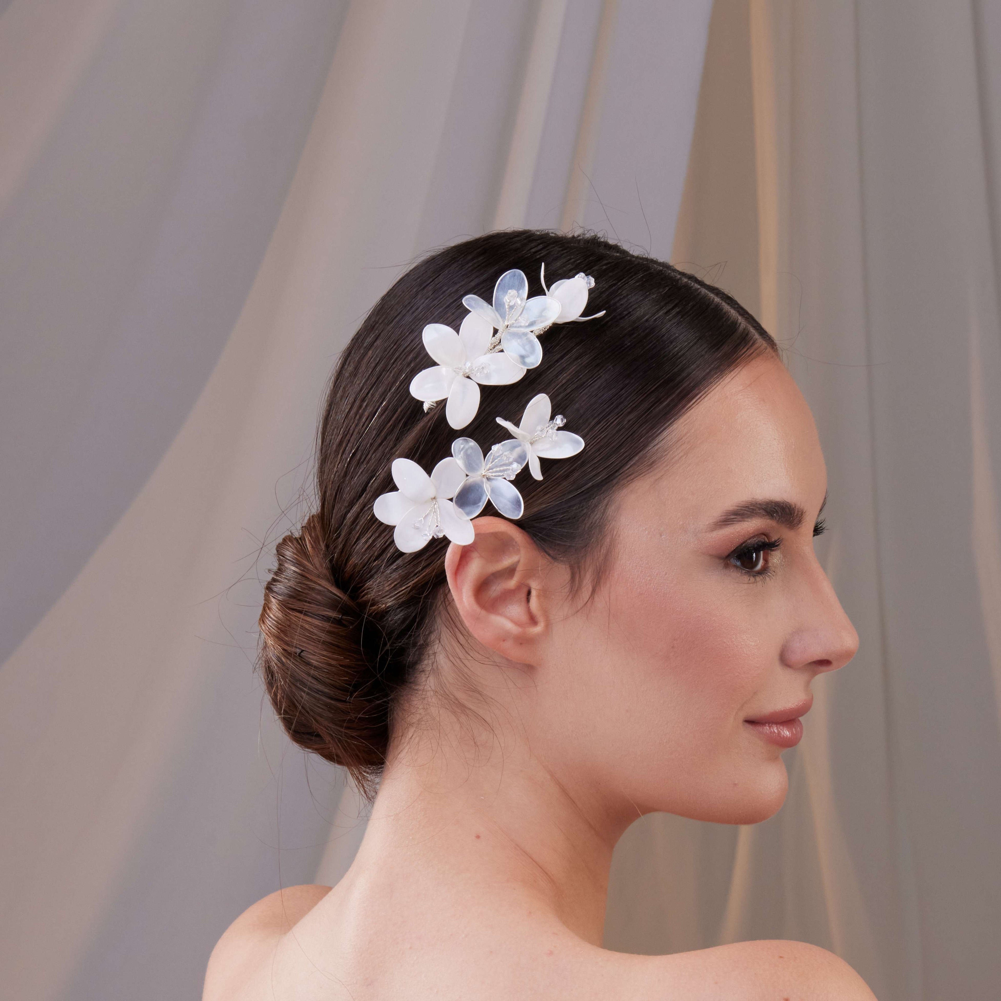 Two-Piece Resin Flower Hair Vine Set – Bridal Port, view 4