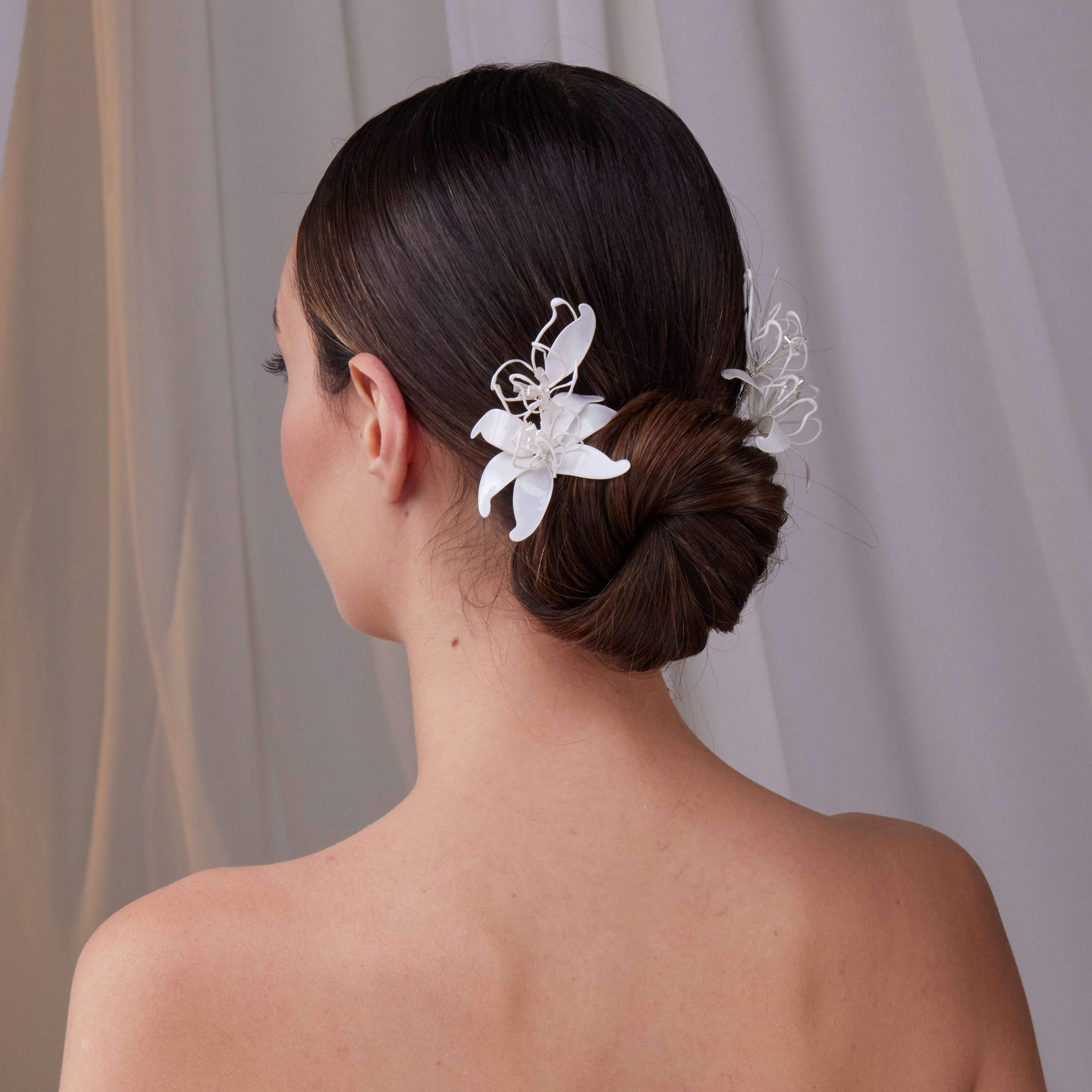 Two-Piece Resin Flower Hair Pin Set – Bridal Port, view 4