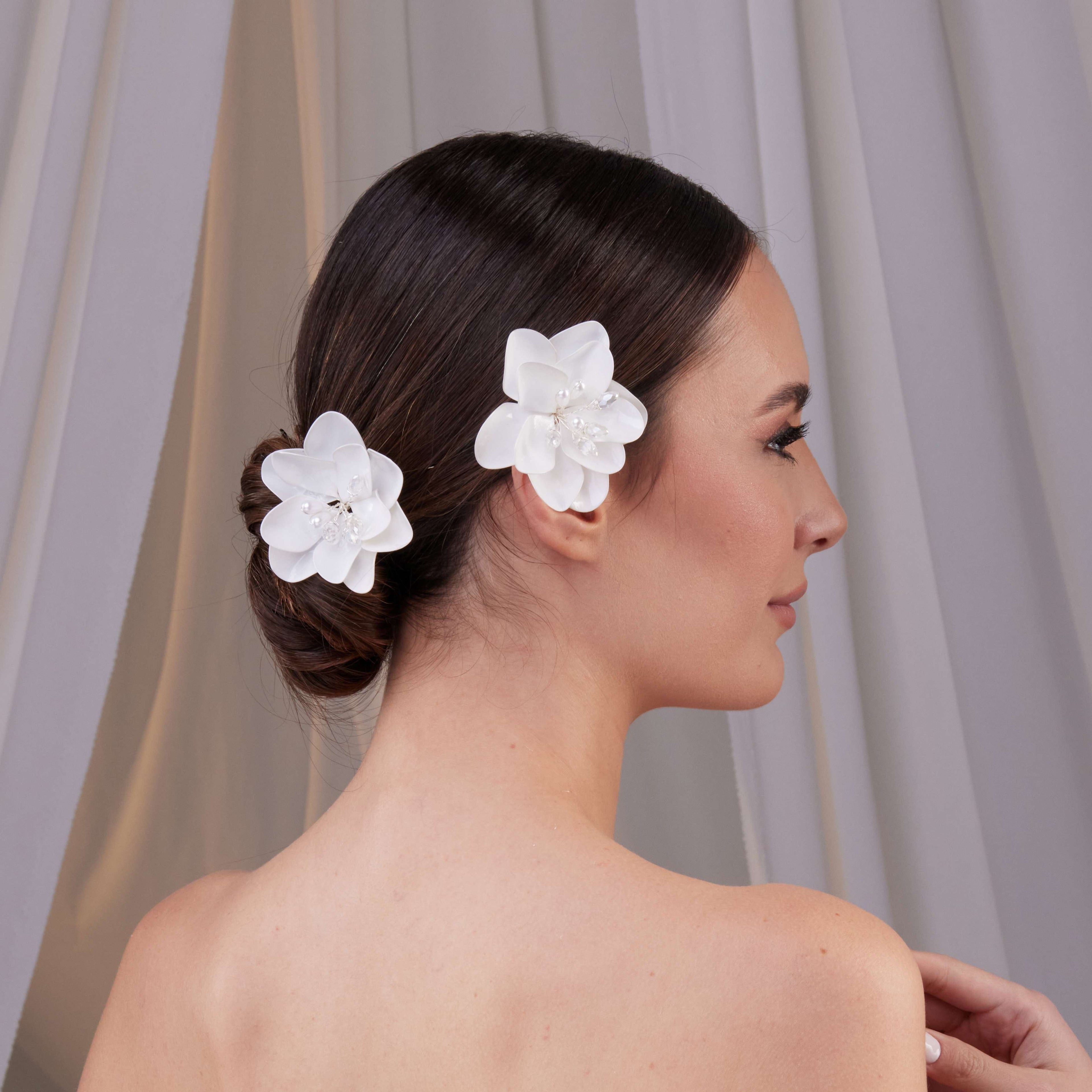Two-Piece Resin Flower Hair Pin Set – Bridal Port, view 3