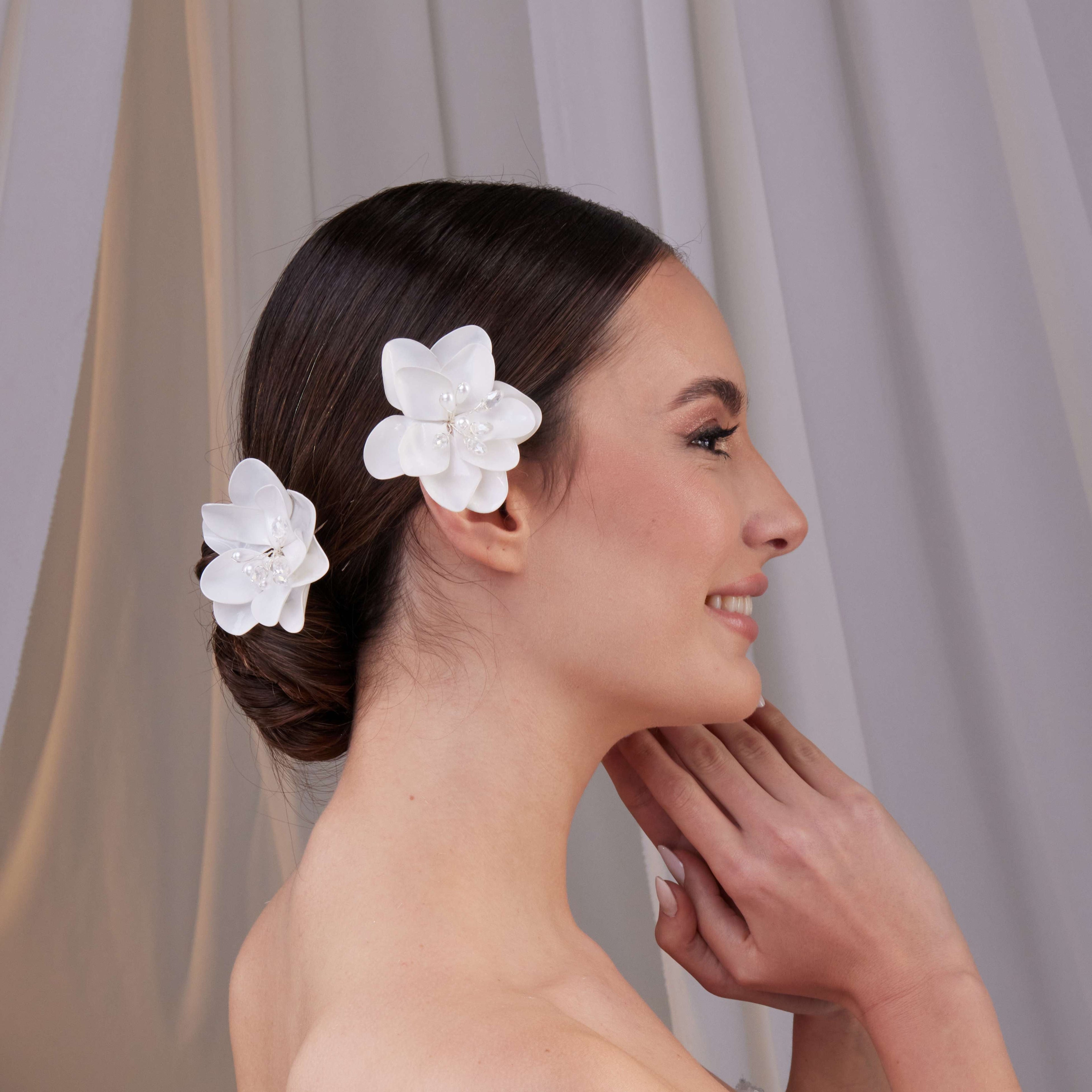 Two-Piece Resin Flower Hair Pin Set – Bridal Port, view 5