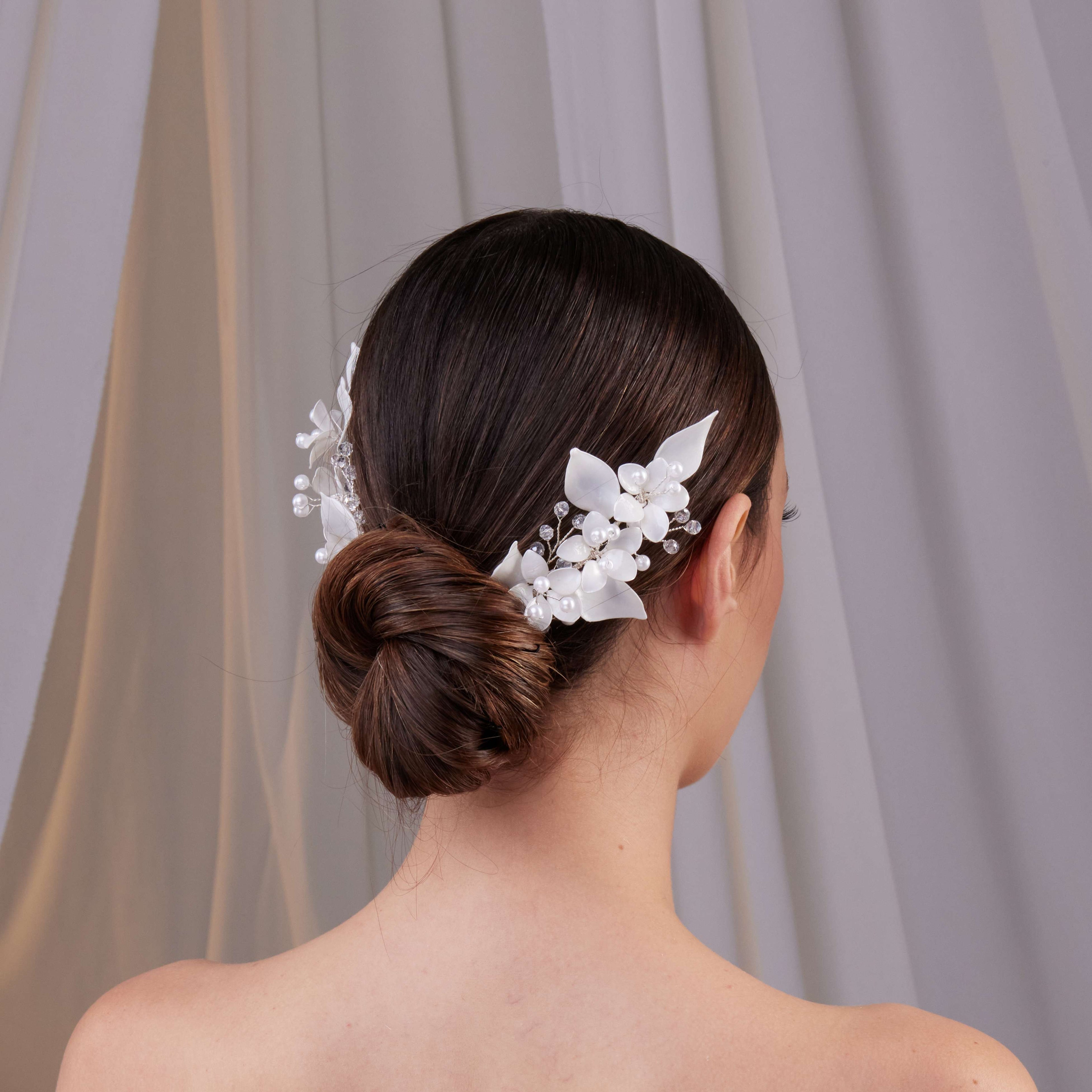 Two-Piece Resin Flower Hair Vine Set – Bridal Port, view 2