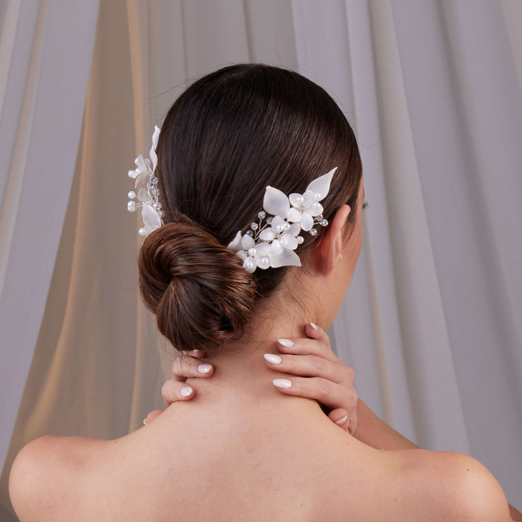 Two-Piece Resin Flower Hair Vine Set – Bridal Port, view 4