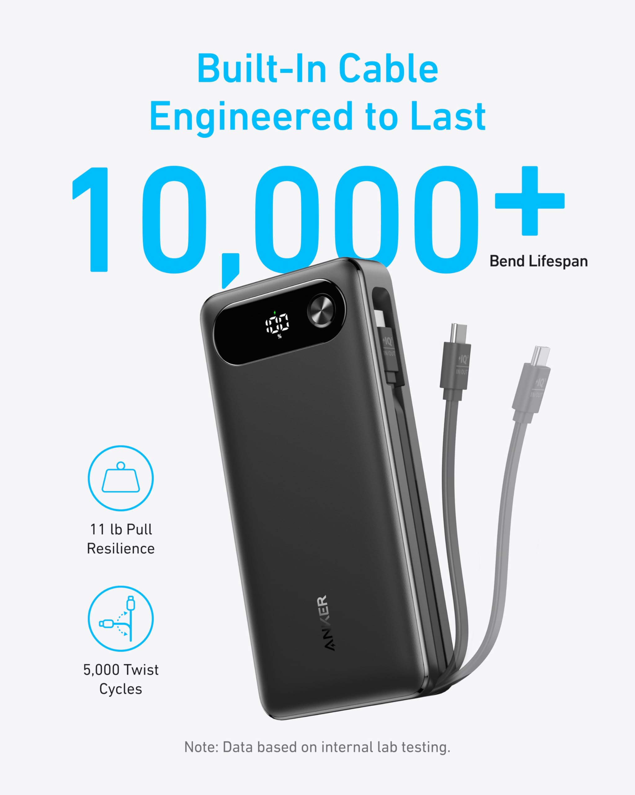 Anker Power Bank (20K, 87W, Built-In USB-C Cable), view 5