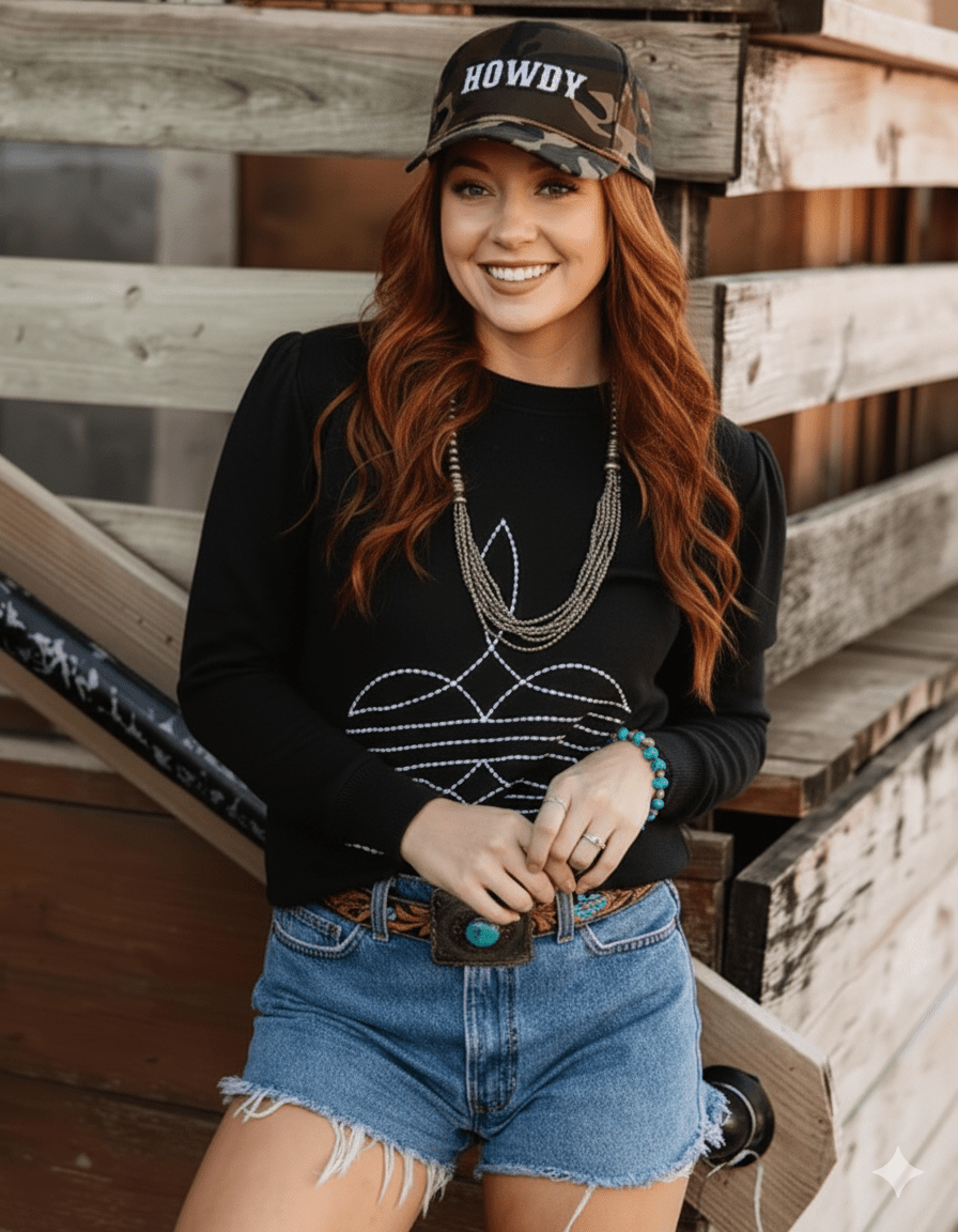 Wild Junkie Black Boot Stitch Graphic Sweatshirt — Black detail