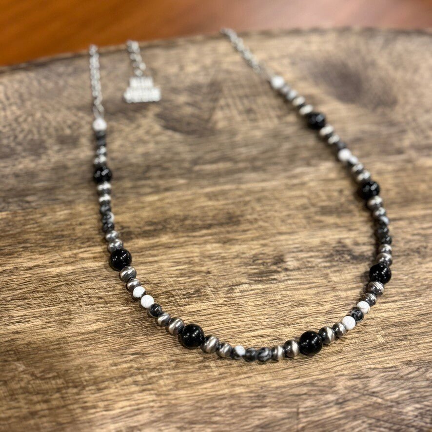 Wild Junkie Black Onyx Eclipse Beaded Necklace — in-use photo