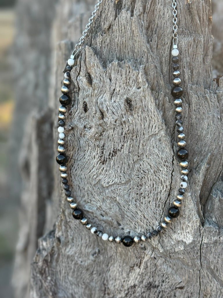 Wild Junkie Black Onyx Eclipse Beaded Necklace — back view