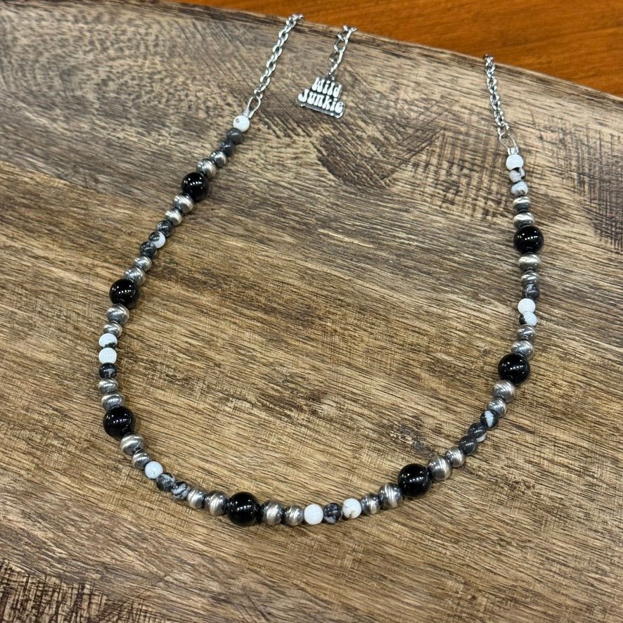 Wild Junkie Black Onyx Eclipse Beaded Necklace — detail close-up