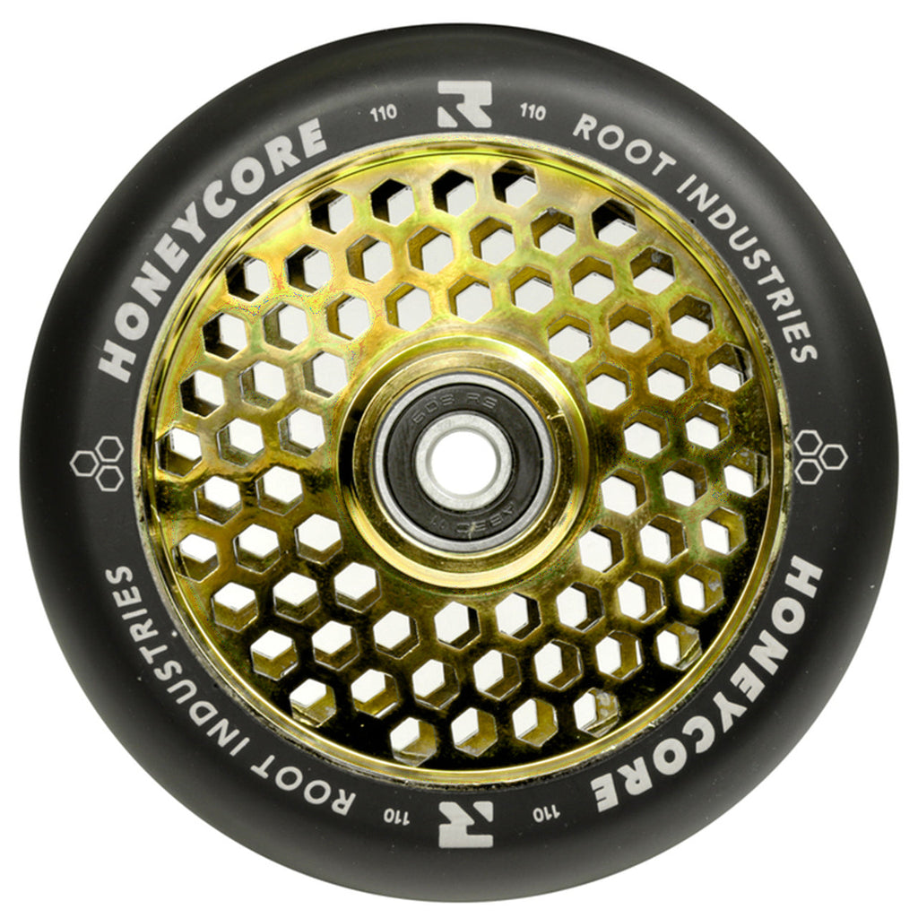 Root Industries HoneyCore Wheels 110mm - Black/Gold Rush (Pair), detail view