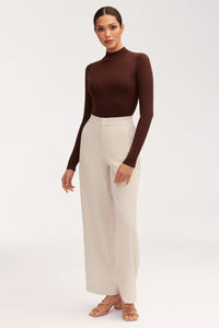 Blair Wide Rib Knit Bodysuit - Dark Brown Bodysuits Veiled 