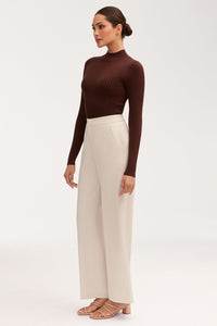 Blair Wide Rib Knit Bodysuit - Dark Brown Bodysuits Veiled 