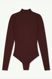 Blair Wide Rib Knit Bodysuit - Dark Brown Clothing Veiled 