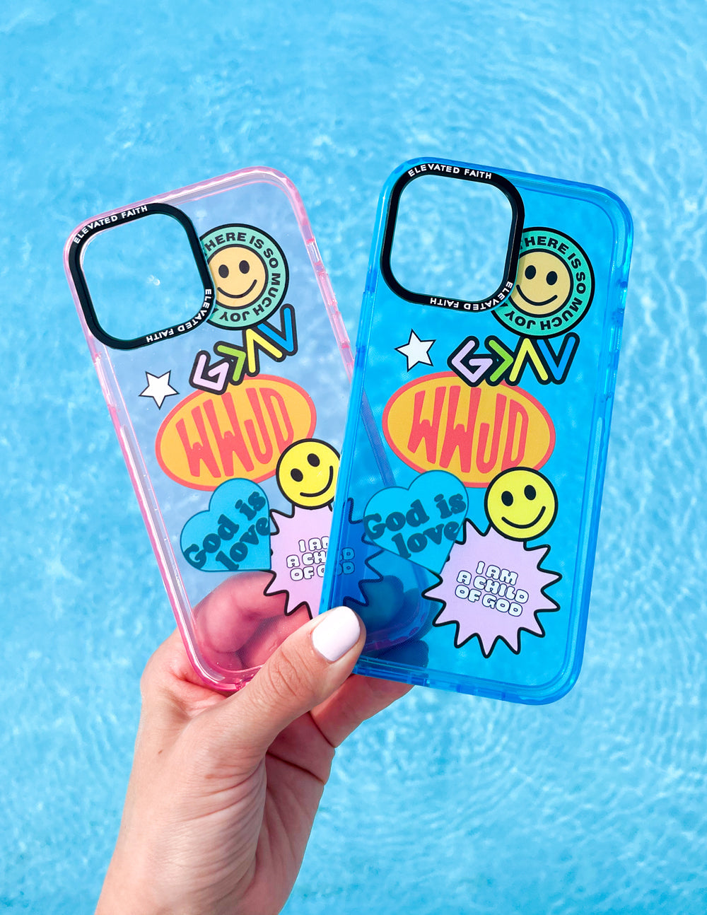 Elevated Faith Blue Sticker Collage Phone Case — side view
