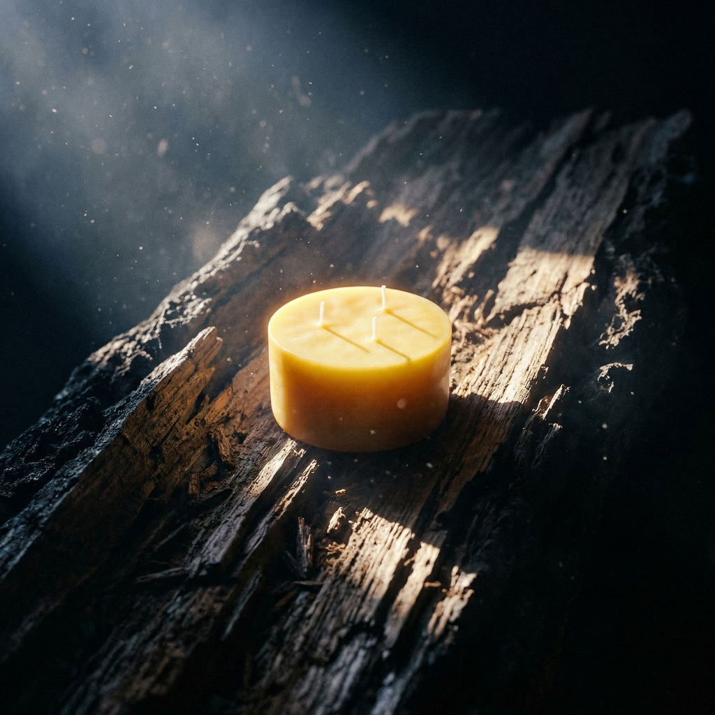 Bluecorn Candles Pure Beeswax Candle in Blown Glass — feature highlight