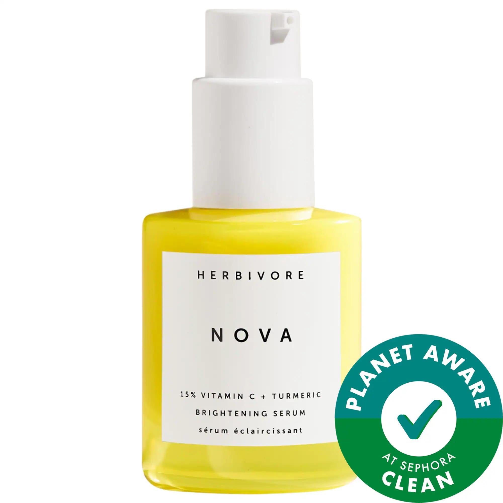 Herbivore Nova: 15% Vitamin C + Turmeric Brightening Serum - Visibly Improve Dark Spots, Even Skin Tone - Vegan & Cruelty-Free