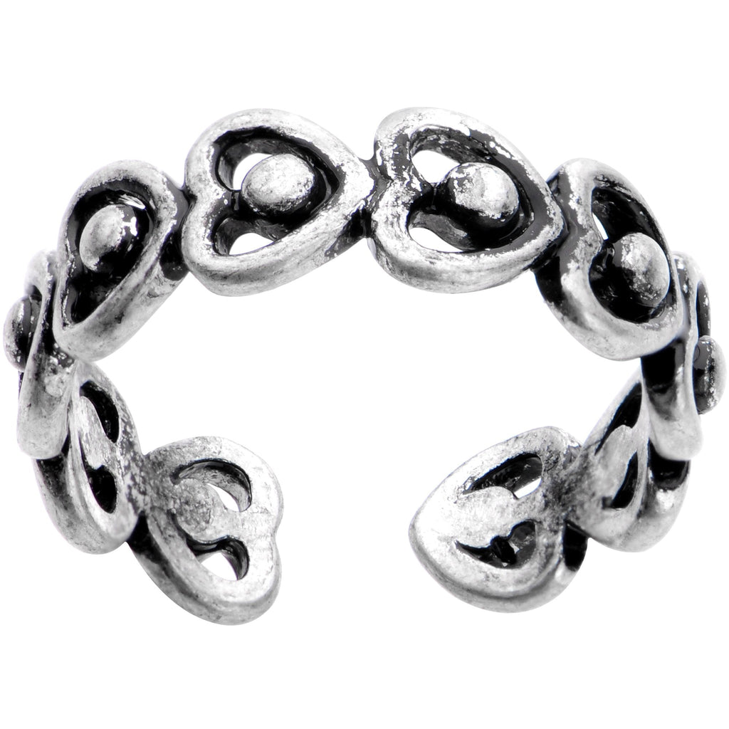 BodyCandy Silver Plated Repeating Heart Wreath Toe Ring — detail close-up