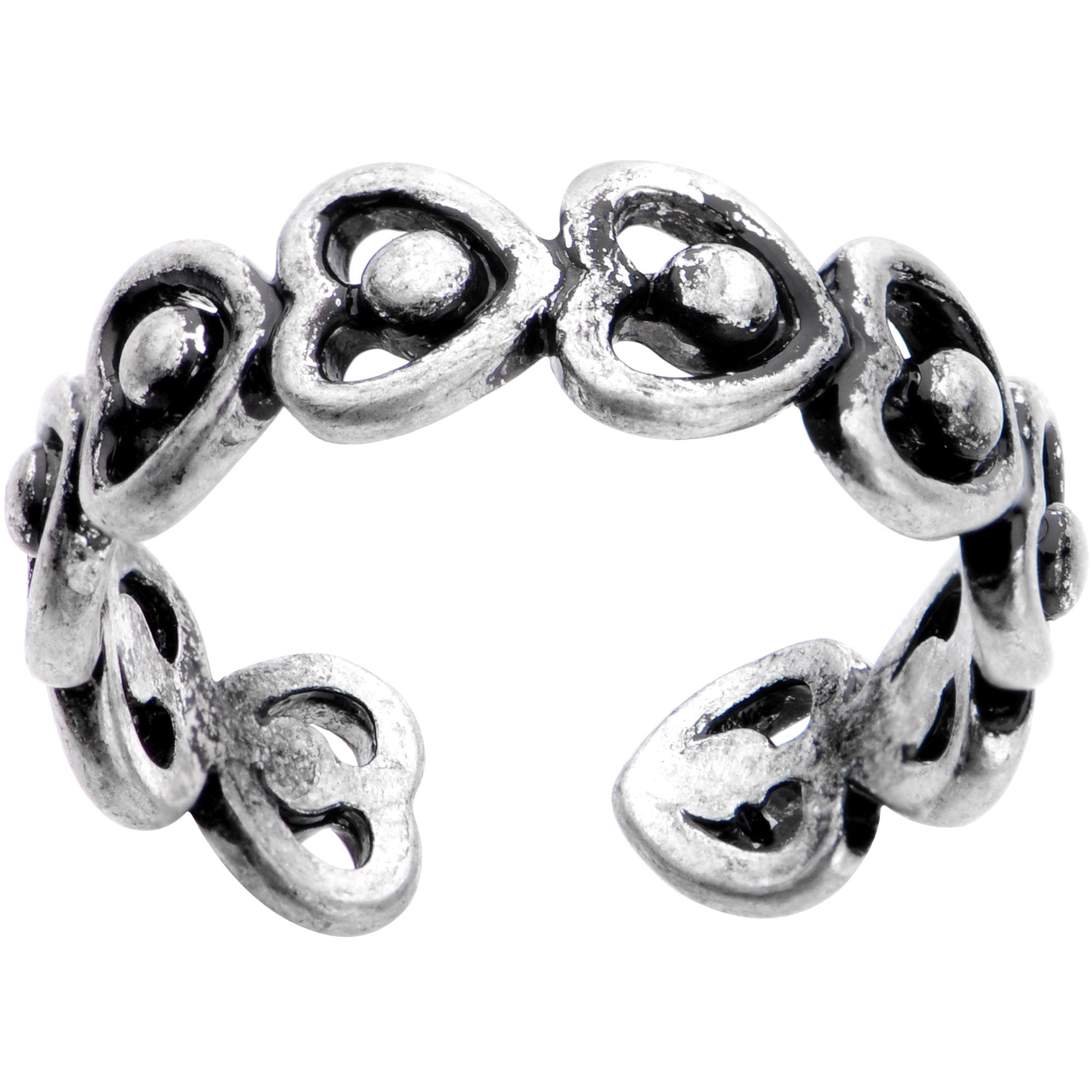 BodyCandy Silver Plated Repeating Heart Wreath Toe Ring — detail close-up