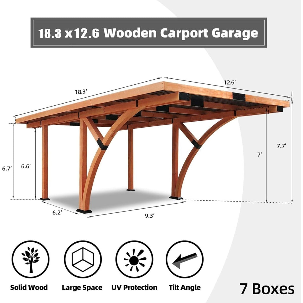 [12X18FT] Alora Premium Heavy-Duty Pine Wood Arc-Shaped Carport With Metal Roof (SAK94716) – SAKSBY WHOLESALE, view 9