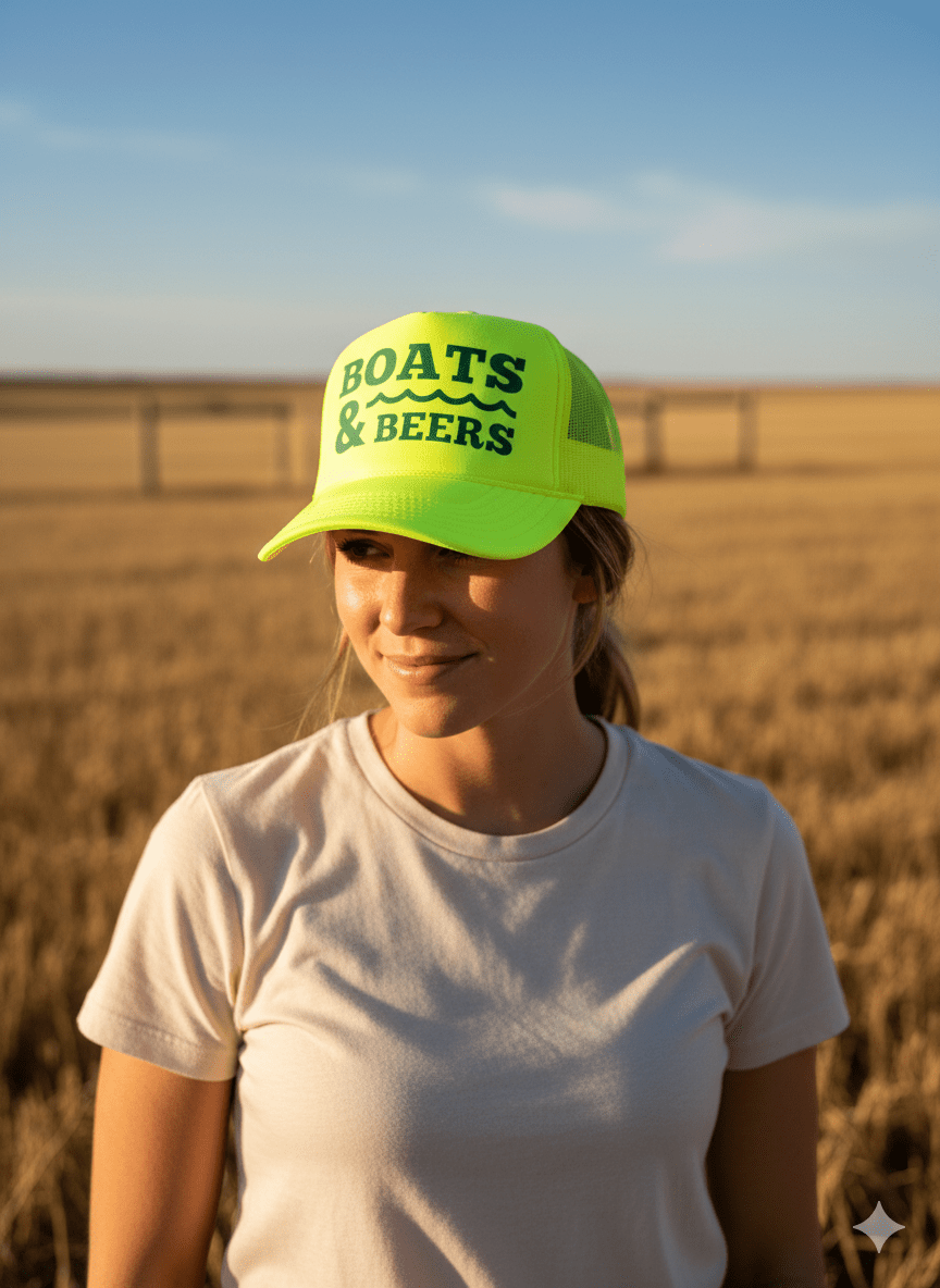 Wild Junkie Boats & Beers Trucker Hat — construction detail