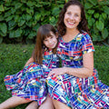 Princess Awesome & Boy Wonder Adult "Check Meowt" Rainbow Books & Cats Super Twirler Dress with Pockets — main product shot