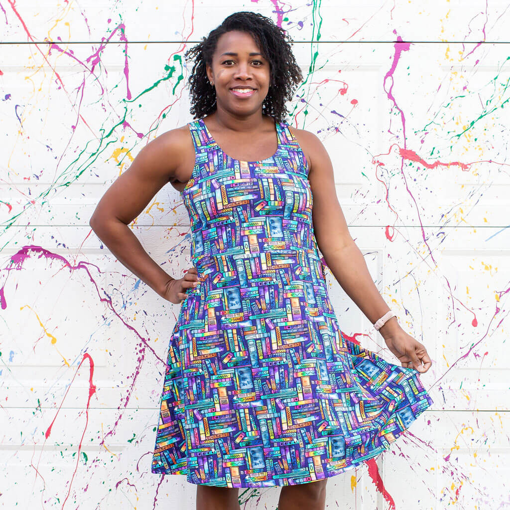 Princess Awesome & Boy Wonder "Lost in the Stacks" Adult Books Sleeveless Dress with Pockets — main product shot