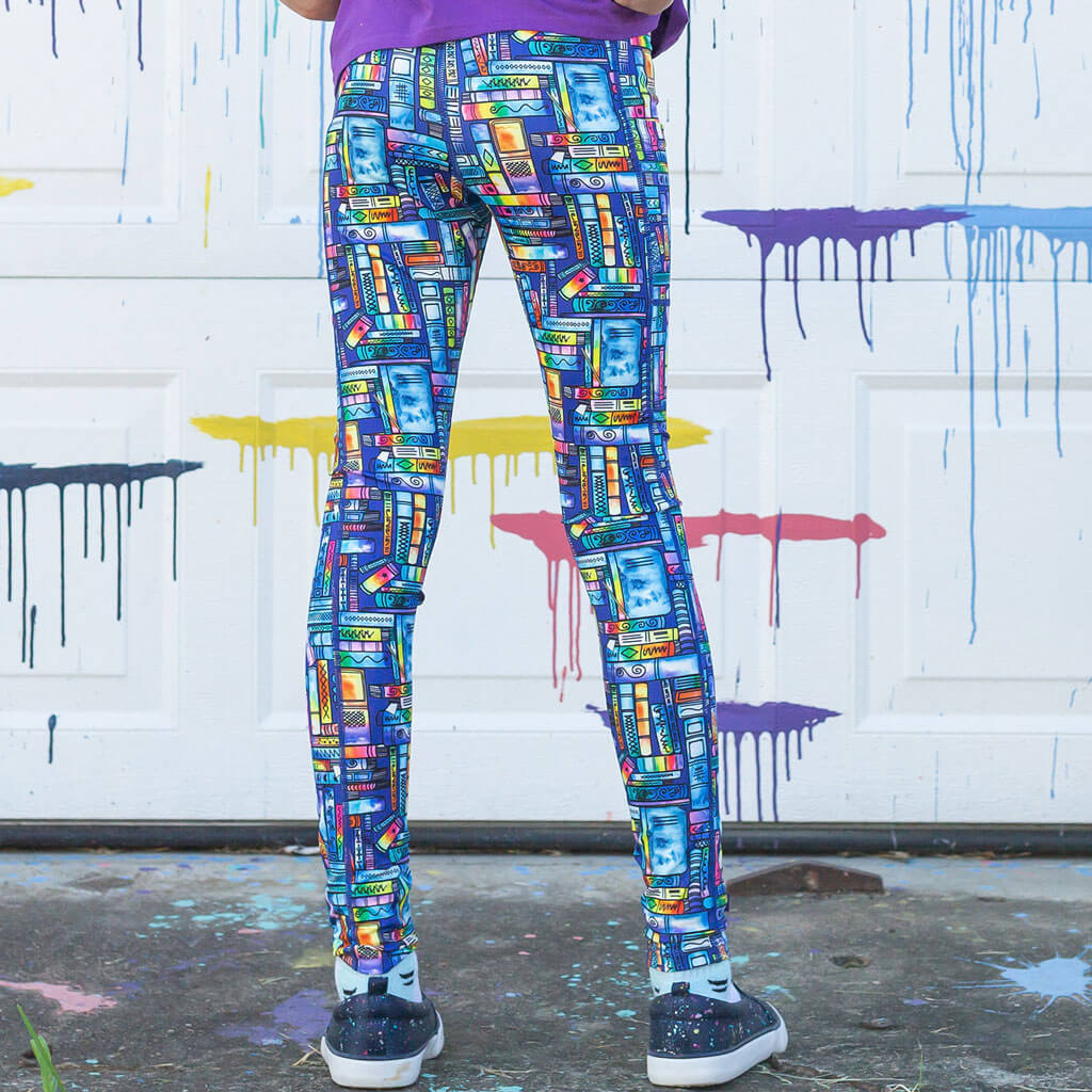 Princess Awesome & Boy Wonder "Lost in the Stacks" Books Leggings with Pockets — lifestyle worn / used context