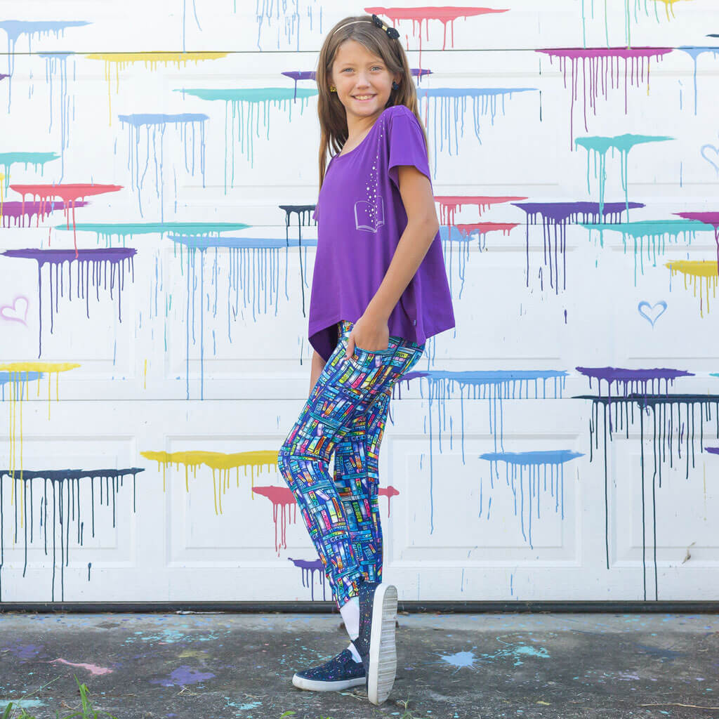 Princess Awesome & Boy Wonder "Lost in the Stacks" Books Leggings with Pockets — construction detail