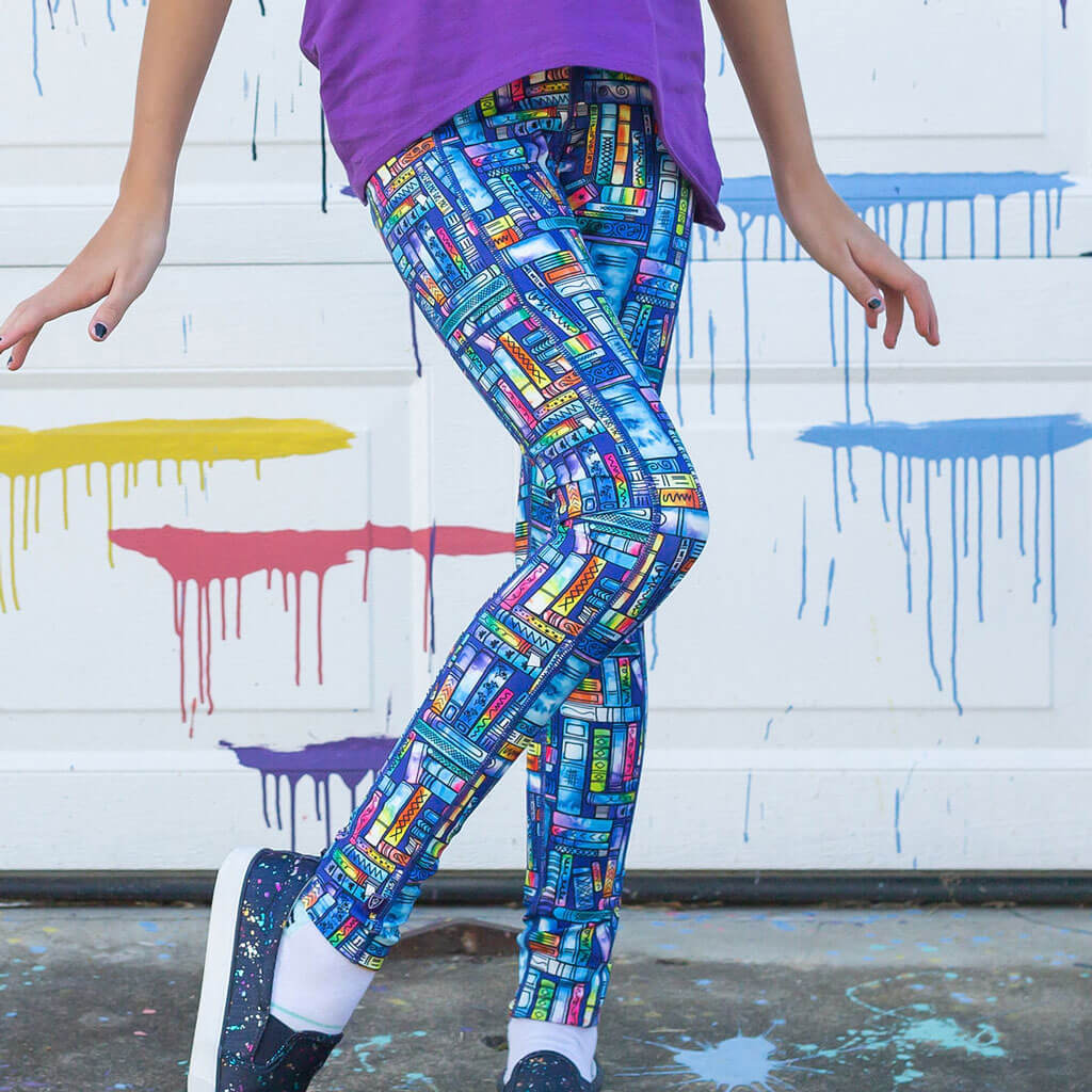 Princess Awesome & Boy Wonder "Lost in the Stacks" Books Leggings with Pockets — detail shot 6