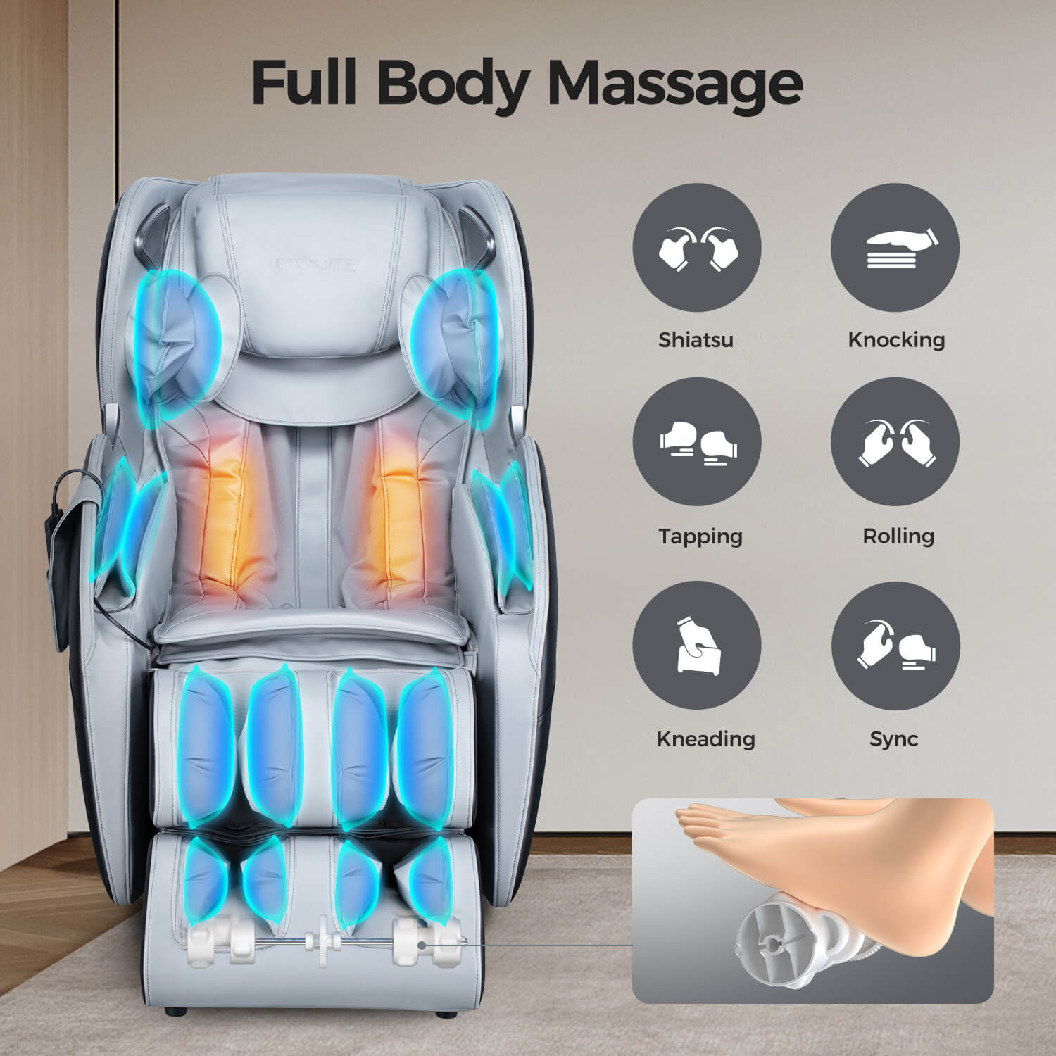 Bosscare Full Body 3D Zero Gravity Shiatsu Recline Massage Chair With Waist Heating (SAK37215) – SAKSBY WHOLESALE, view 11