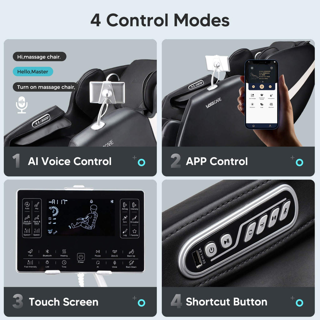 Bosscare Full Body Zero Gravity Shiatsu Recliner Massage Chair With AI Voice & App Control (SAK52960) – SAKSBY WHOLESALE, vie