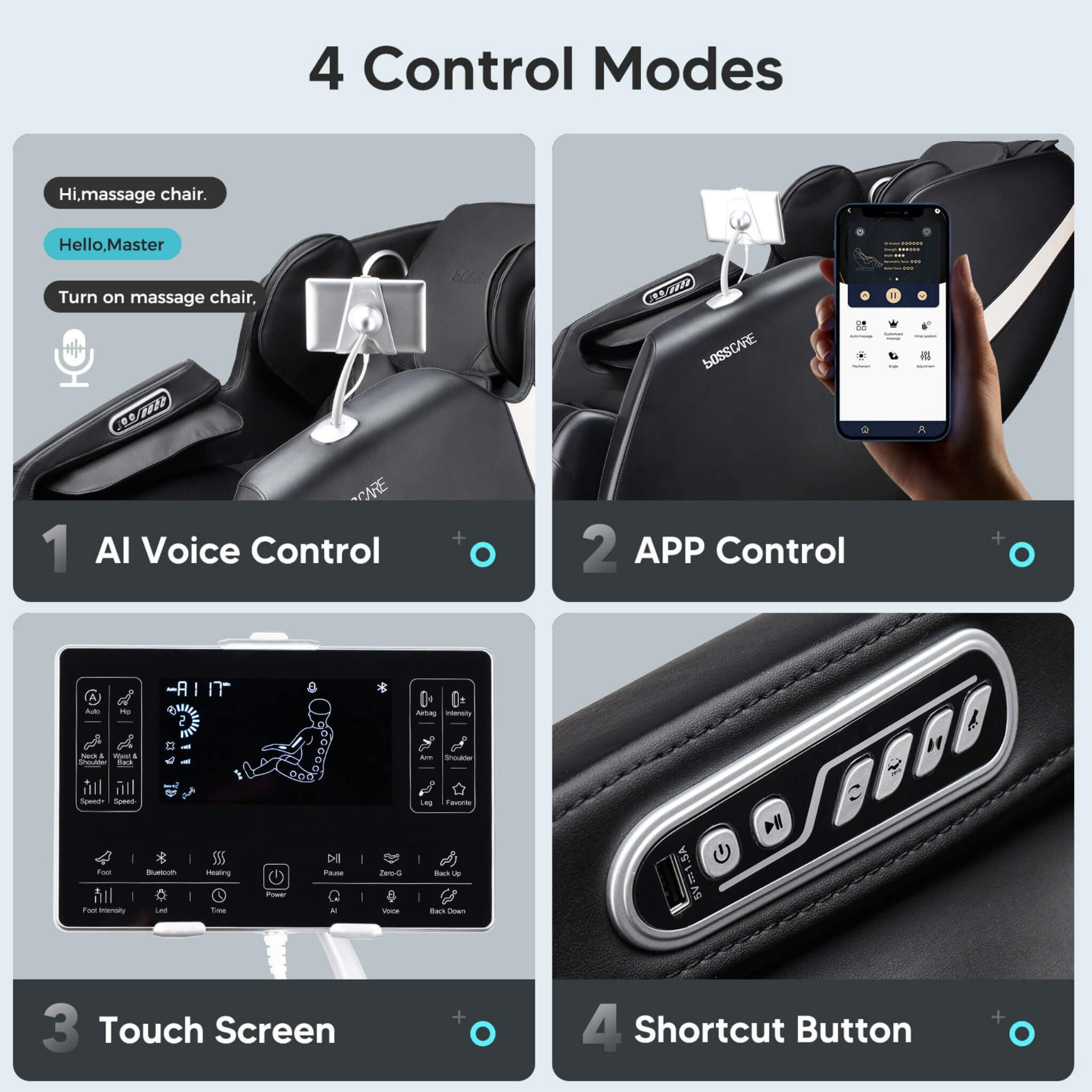 Bosscare Full Body Zero Gravity Shiatsu Recliner Massage Chair With AI Voice & App Control (SAK52960) – SAKSBY WHOLESALE, vie