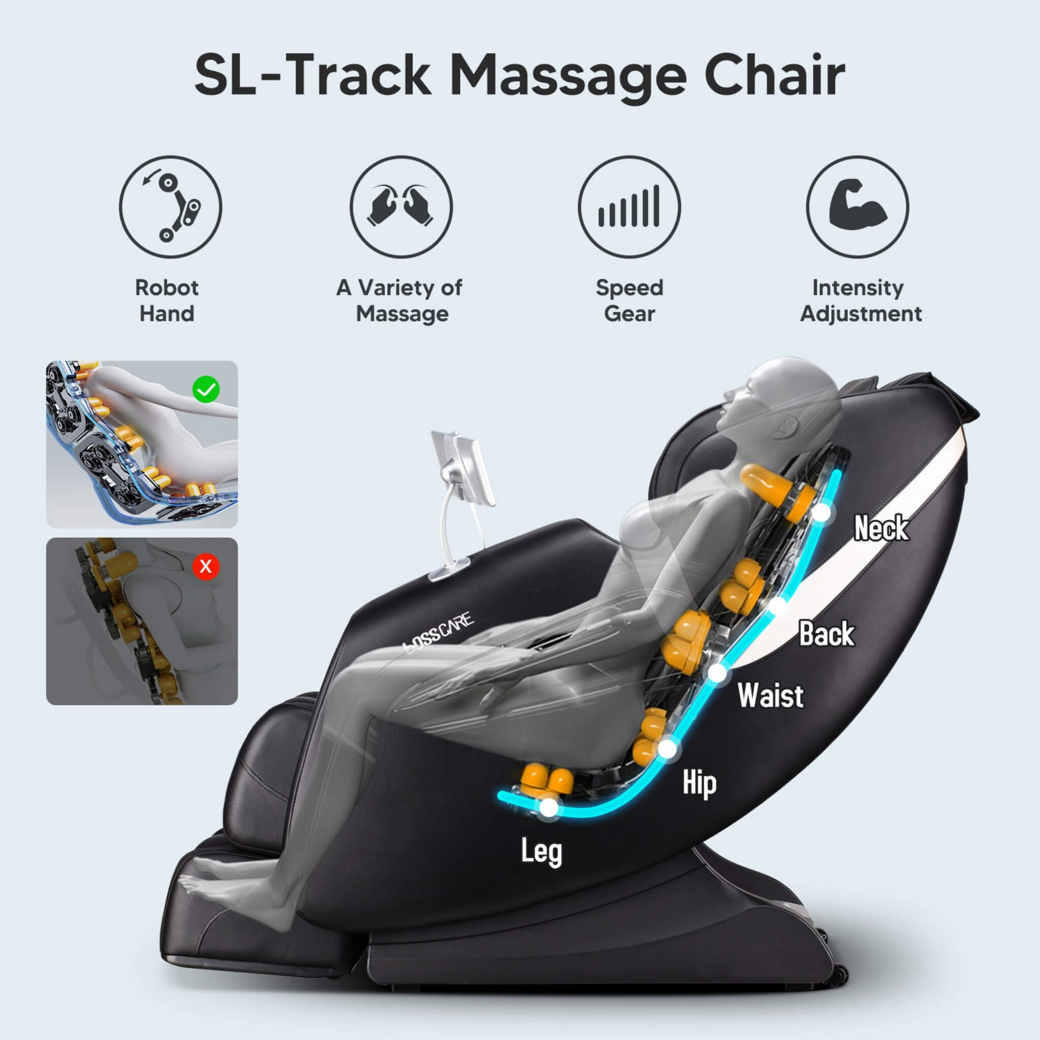 Bosscare Full Body Zero Gravity Shiatsu Recliner Massage Chair With AI Voice & App Control (SAK52960) – SAKSBY WHOLESALE, vie