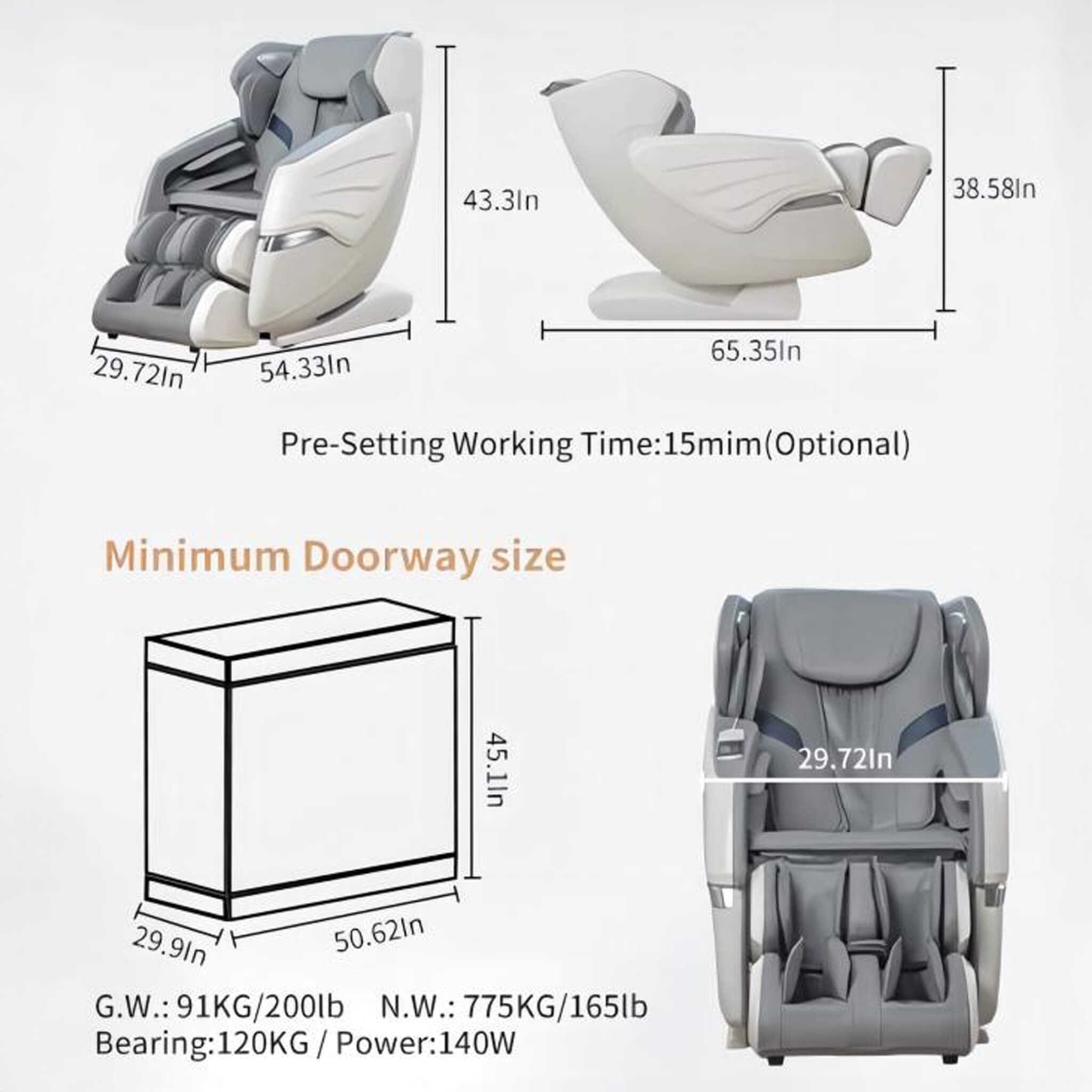 Bosscare Premium Full Body Zero Gravity Massage Chair With Ai Voice And App Control, Gray (SAK35970) – SAKSBY WHOLESALE, view