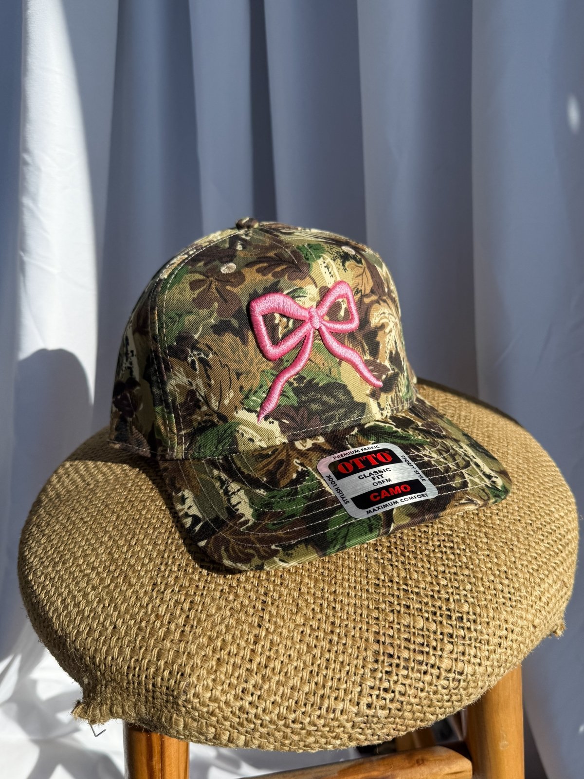 Coco & Rho Bow Camo- Trucker Hat Pink — detail close-up