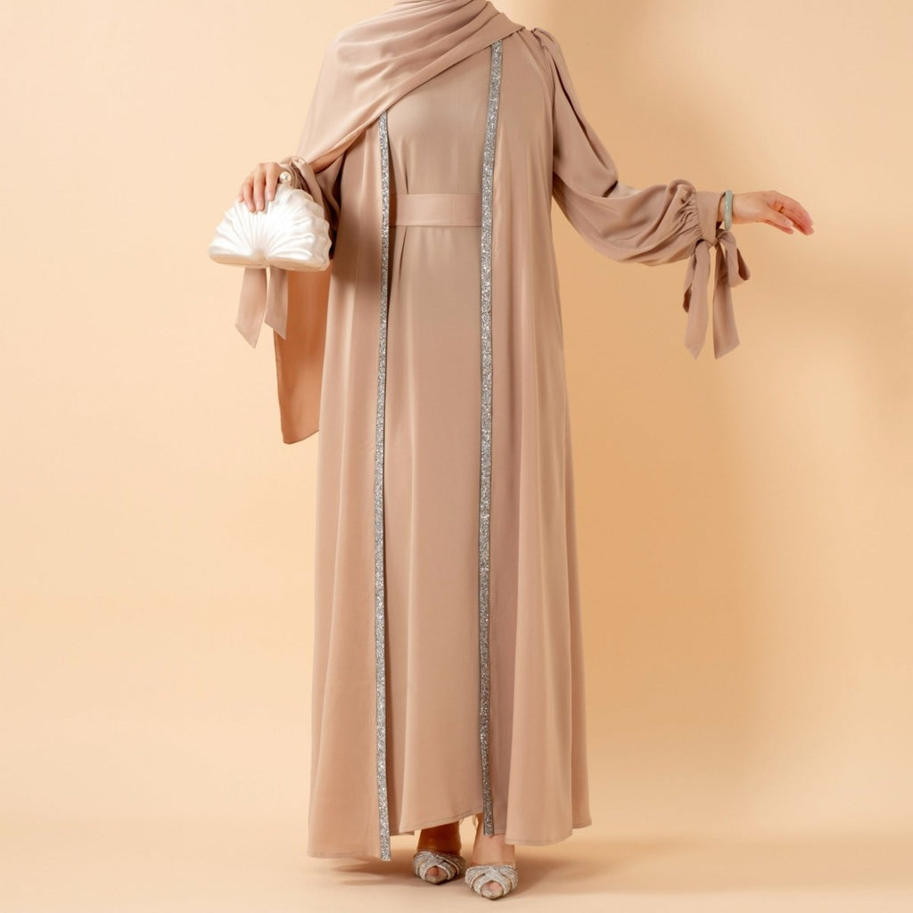 Mariam's Collection Bow Tie Sleeve Abaya Set With Long-sleeve Inner Dress (MOA026) — color detail