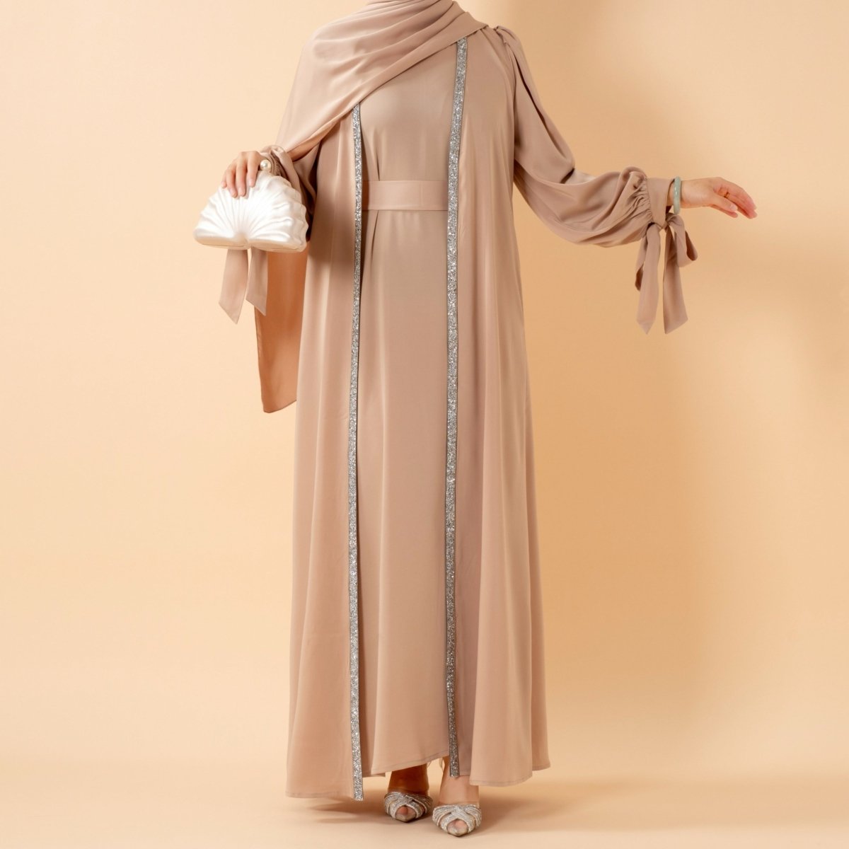 Mariam's Collection Bow Tie Sleeve Abaya Set With Long-sleeve Inner Dress (MOA026) — color detail