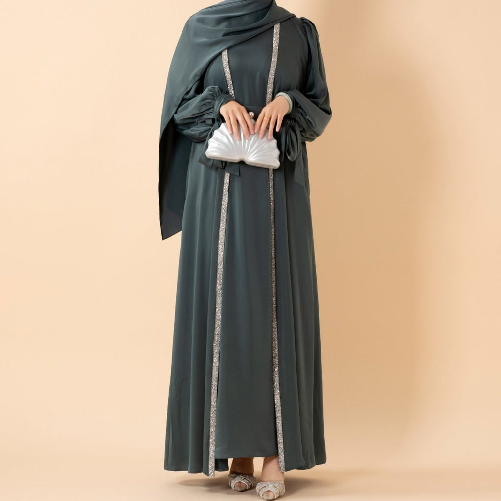 Mariam's Collection Bow Tie Sleeve Abaya Set With Long-sleeve Inner Dress (MOA026) — main product shot
