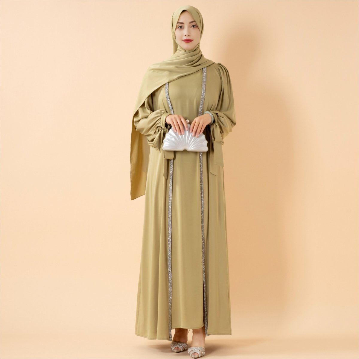 Mariam's Collection Bow Tie Sleeve Abaya Set With Long-sleeve Inner Dress (MOA026) — detail shot 6