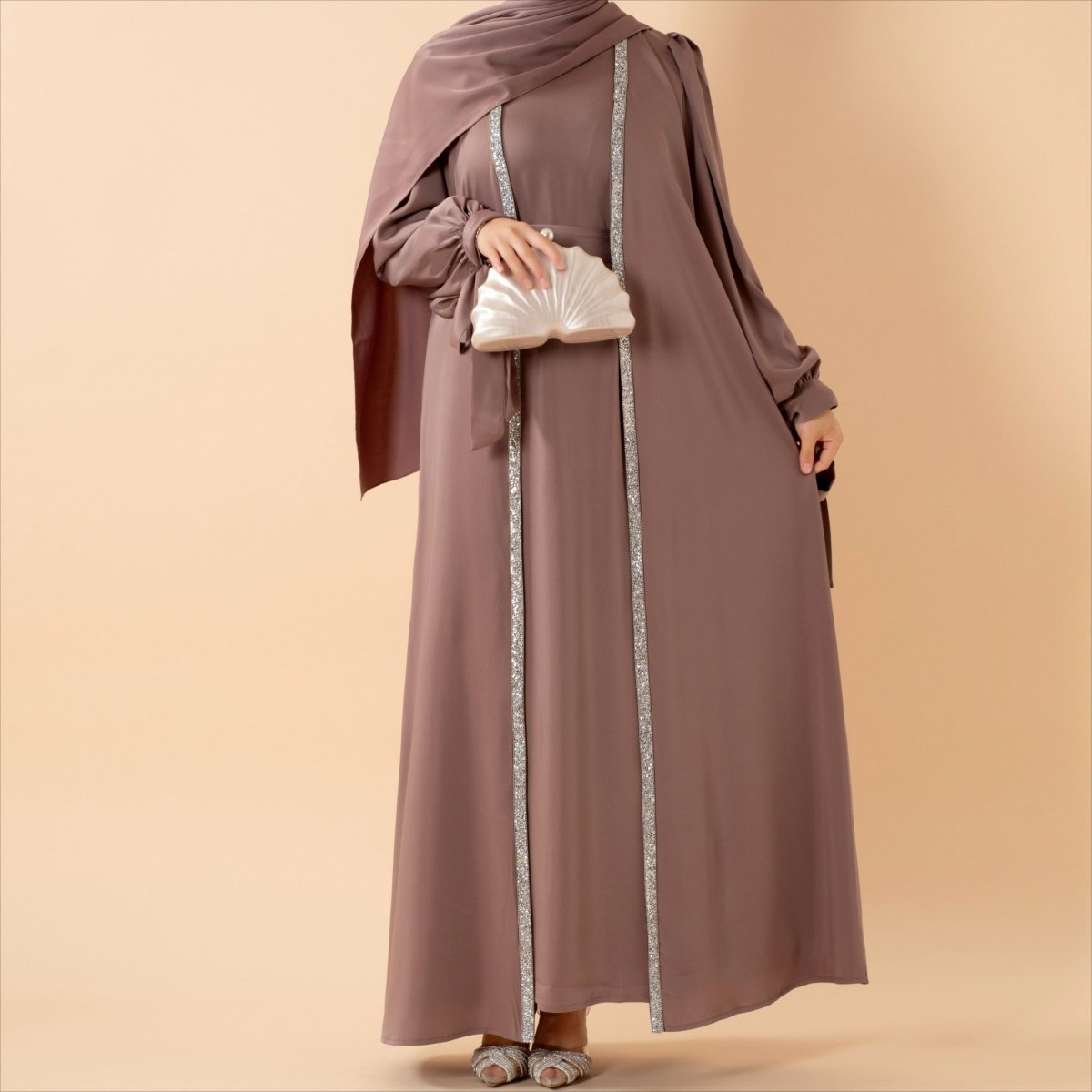 Mariam's Collection Bow Tie Sleeve Abaya Set With Long-sleeve Inner Dress (MOA026) — back view