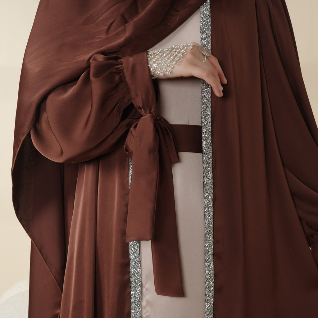 Mariam's Collection Bow Tie Sleeve Abaya Set With Long-sleeve Inner Dress (MOA026) — product on model