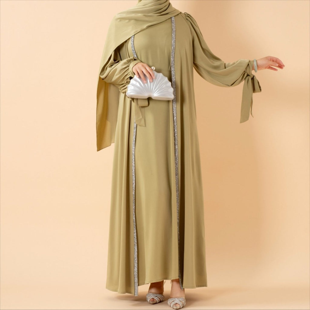 Mariam's Collection Bow Tie Sleeve Abaya Set With Long-sleeve Inner Dress (MOA026) — in-use photo