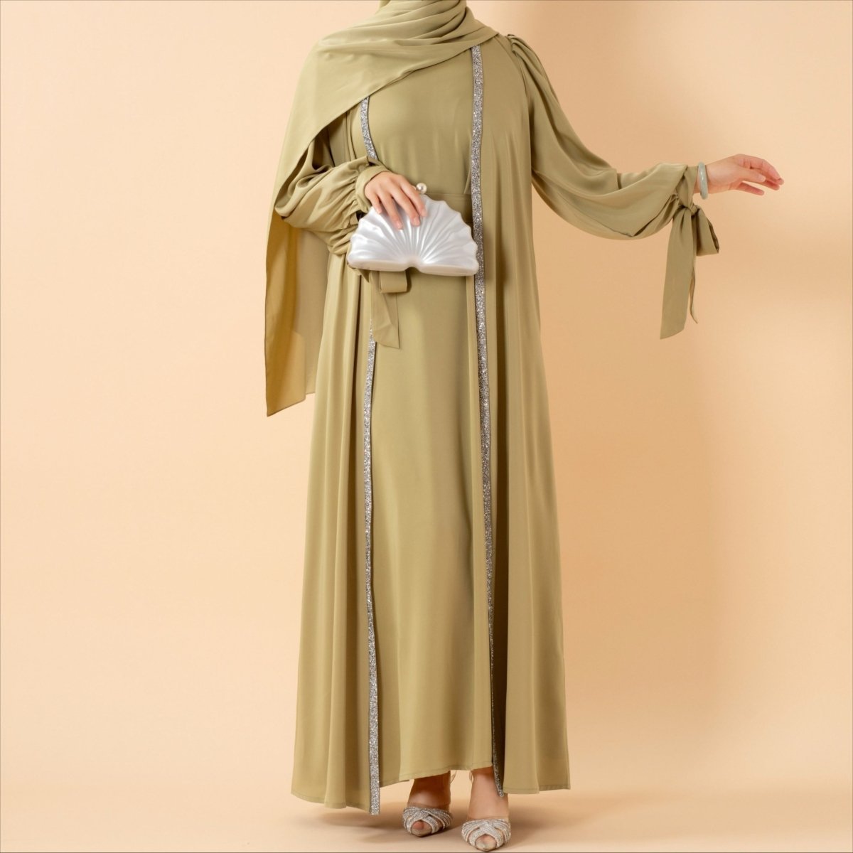 Mariam's Collection Bow Tie Sleeve Abaya Set With Long-sleeve Inner Dress (MOA026) — in-use photo