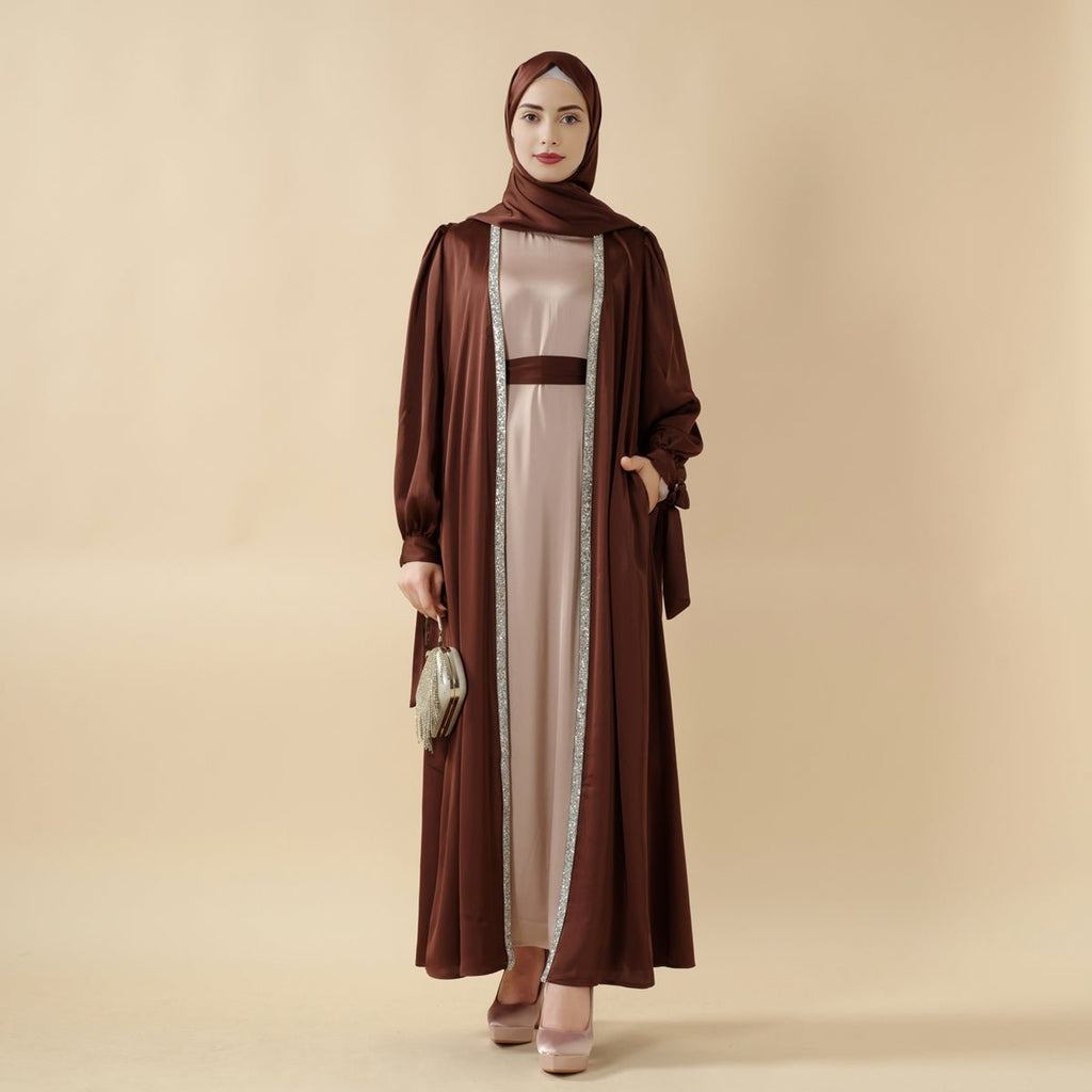 Mariam's Collection Bow Tie Sleeve Abaya Set With Long-sleeve Inner Dress (MOA026) — main product shot