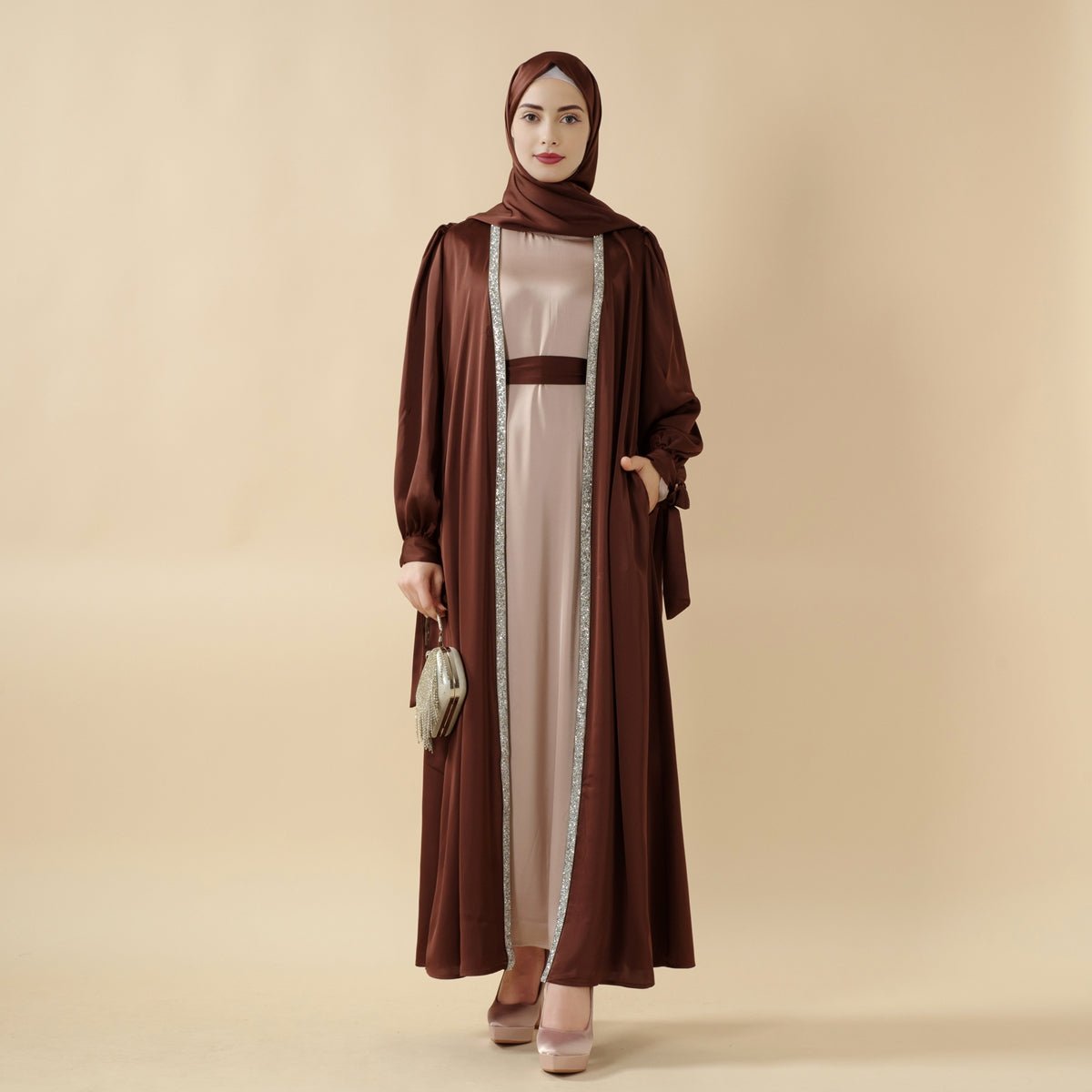Mariam's Collection Bow Tie Sleeve Abaya Set With Long-sleeve Inner Dress (MOA026) — main product shot